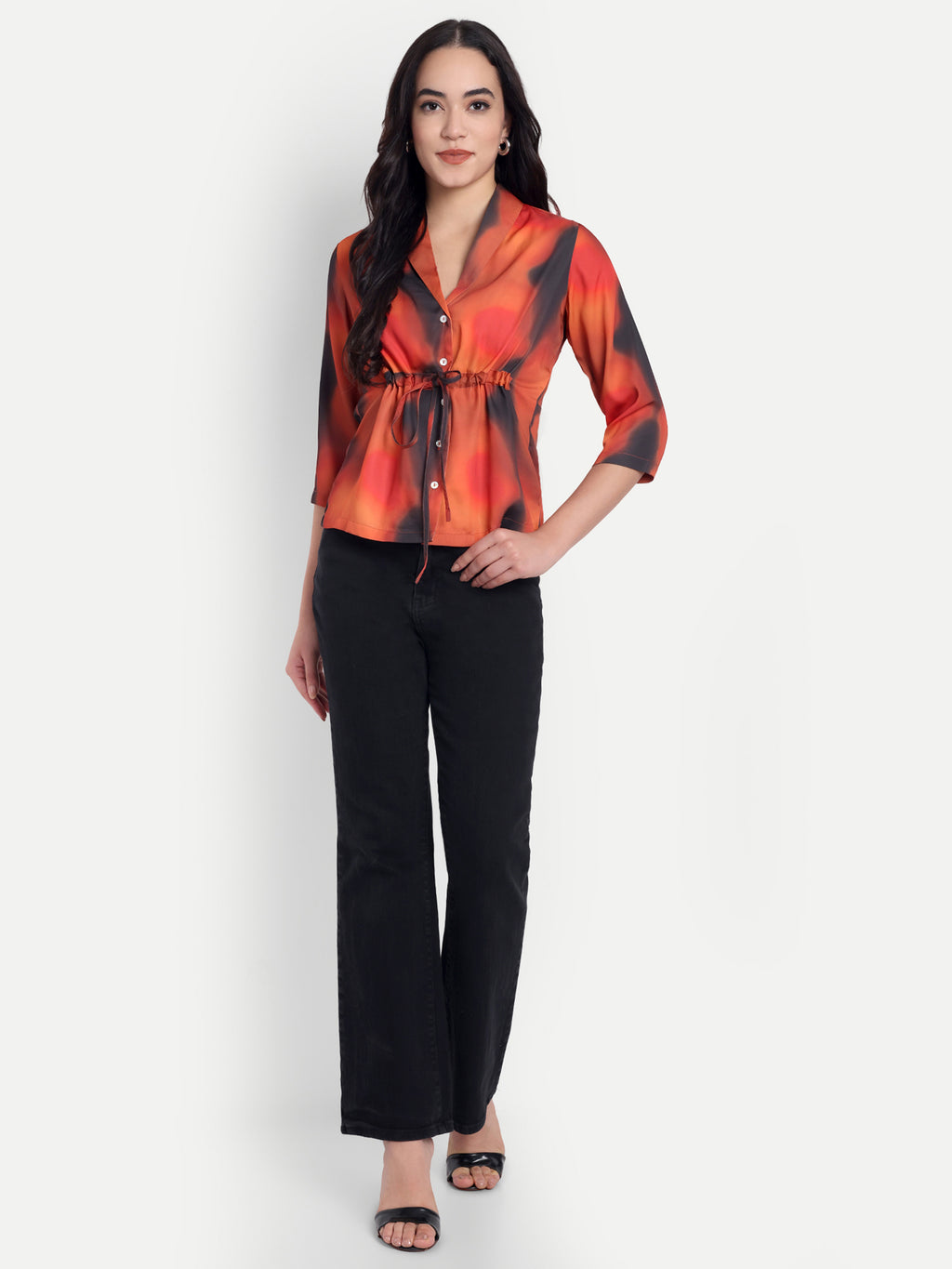 FairLeaf Women's Red Collar Top with Button – |100% Pure Cotton| Lightweight Relaxed Fit Floral Print