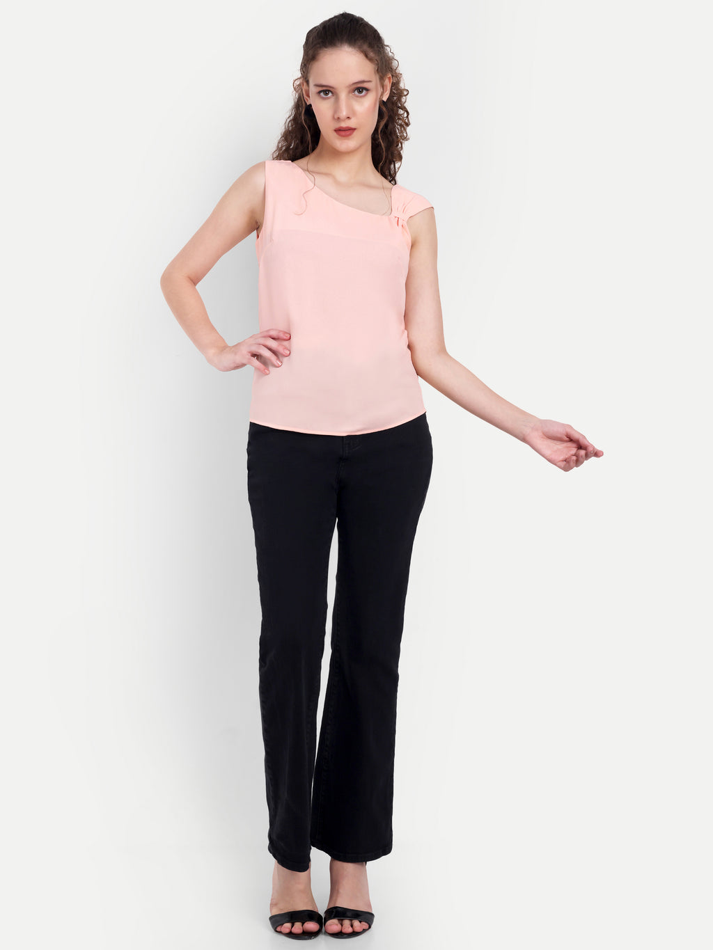 Women's Peach Sleeveless Top | Elegant Round Neck | Lightweight & Comfortable Casual Wear