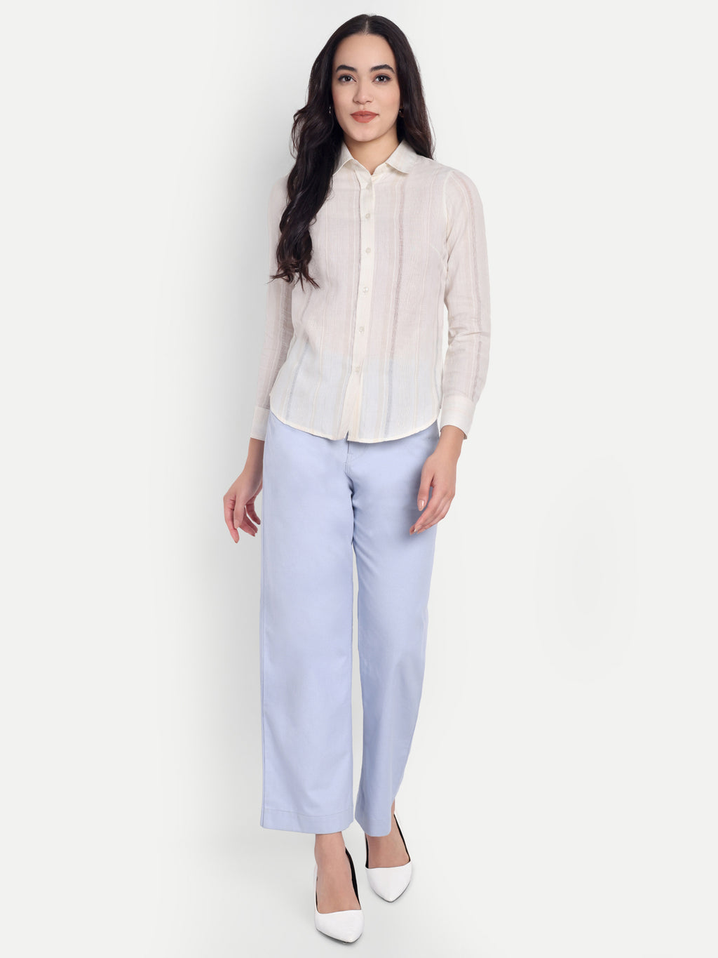 Women's White Sheer Button-Down Shirt with Long Sleeves | Elegant Office & Casual Wear