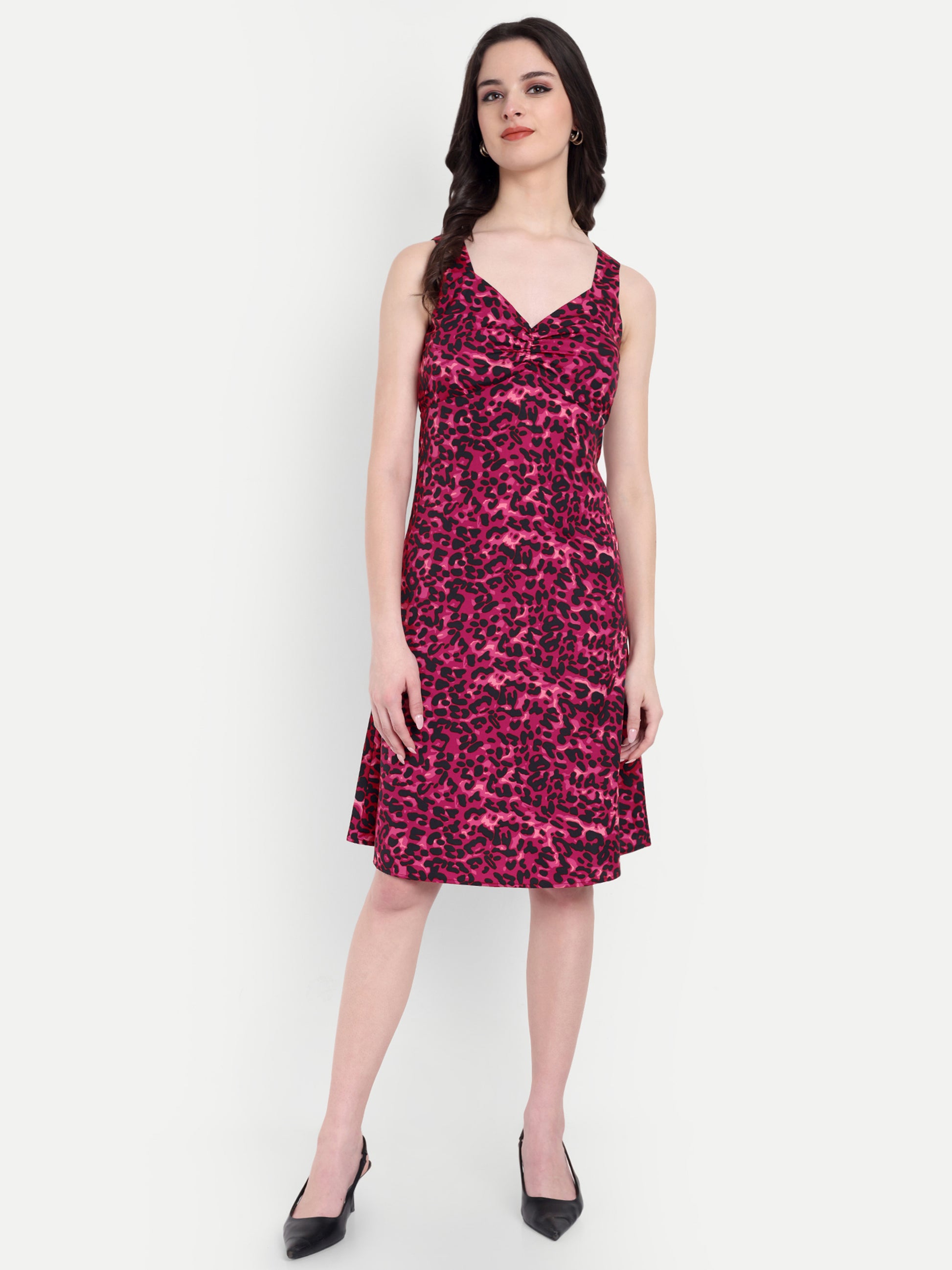 Women's Red Sleeveless A-Line Mini Dress | Elegant Textured Party Wear