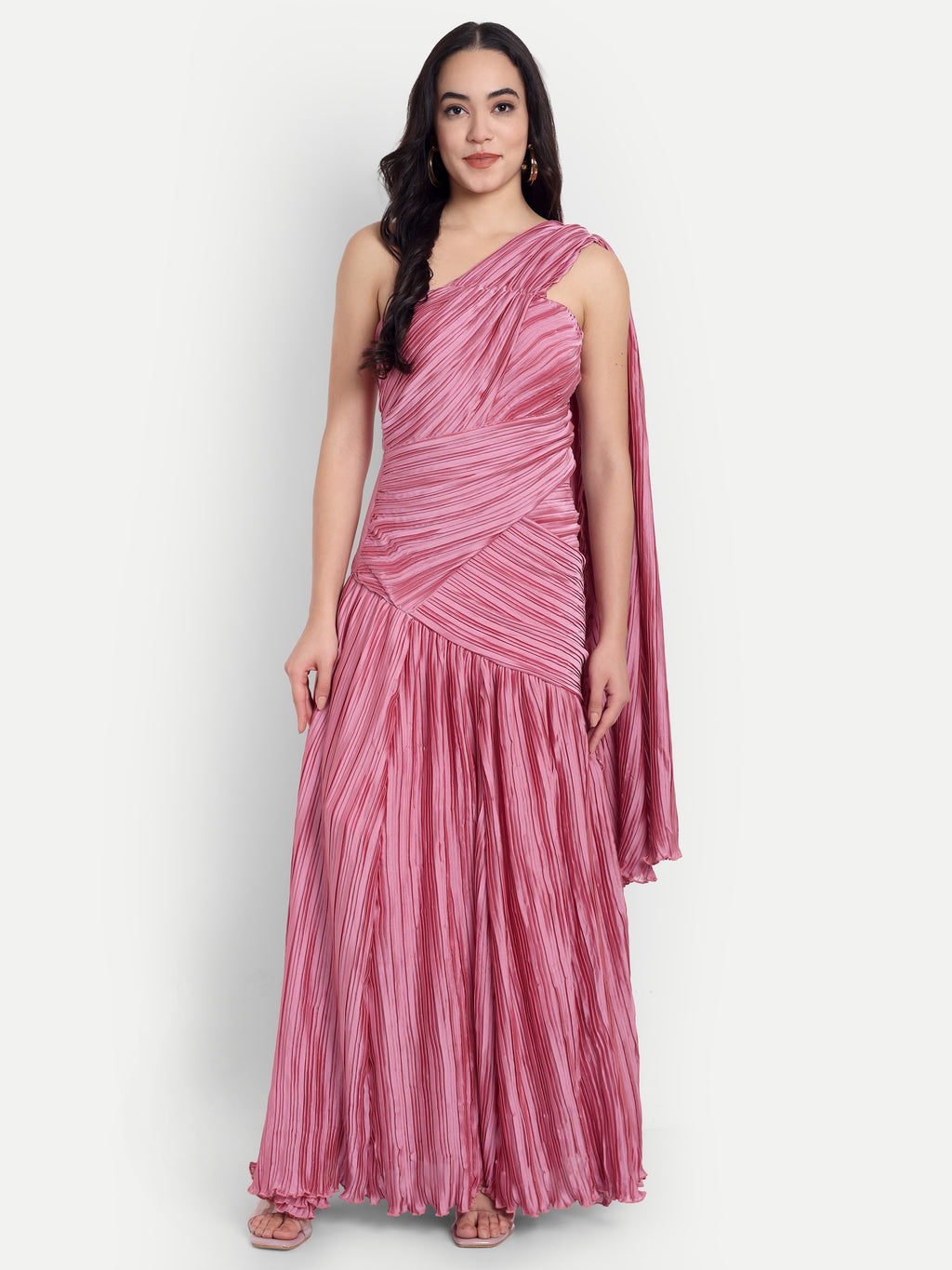 Women's One-Shoulder Pink Maxi Dress | Elegant Party & Casual Wear