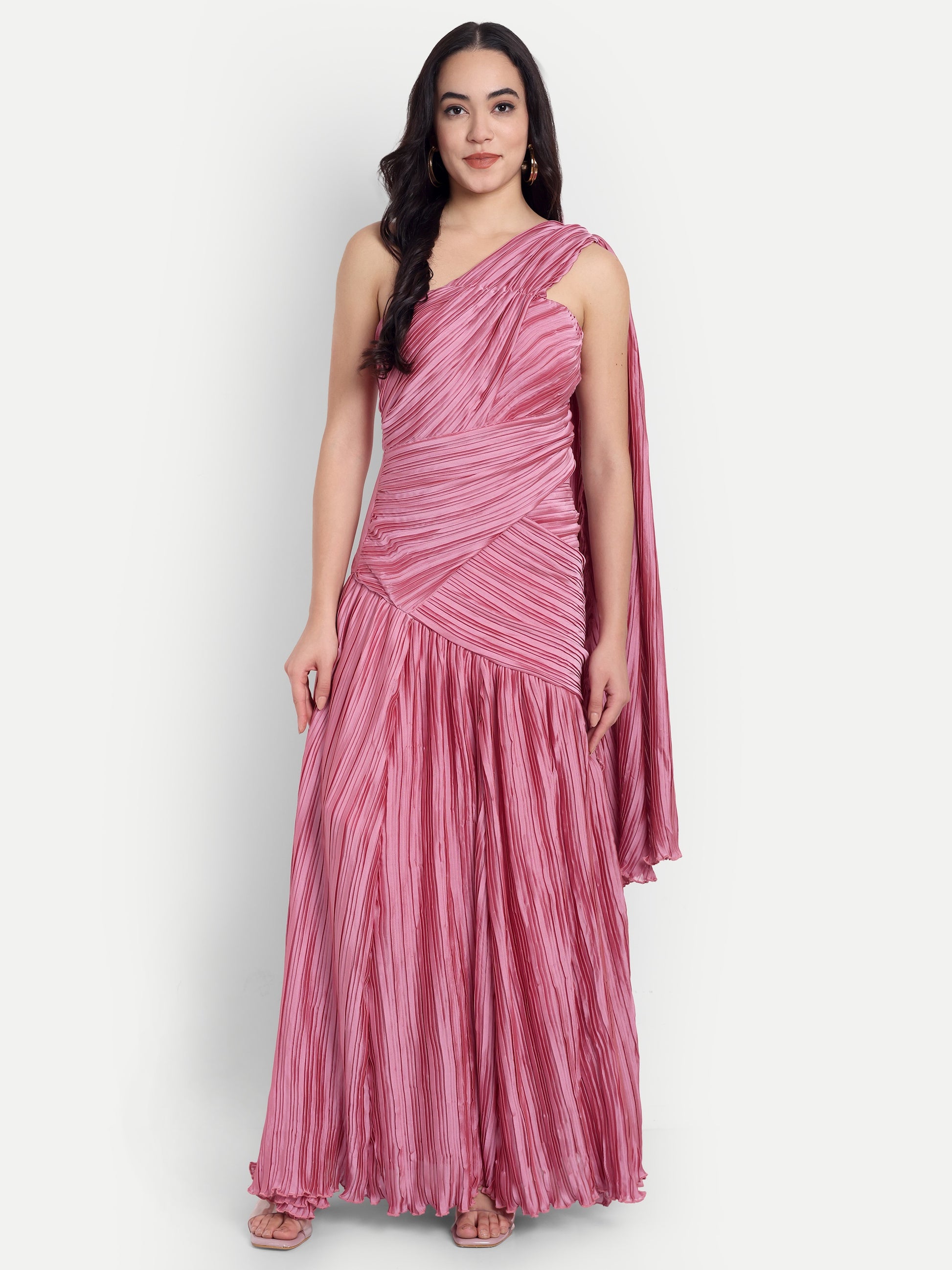 Women's One-Shoulder Pink Maxi Dress | Elegant Party & Casual Wear