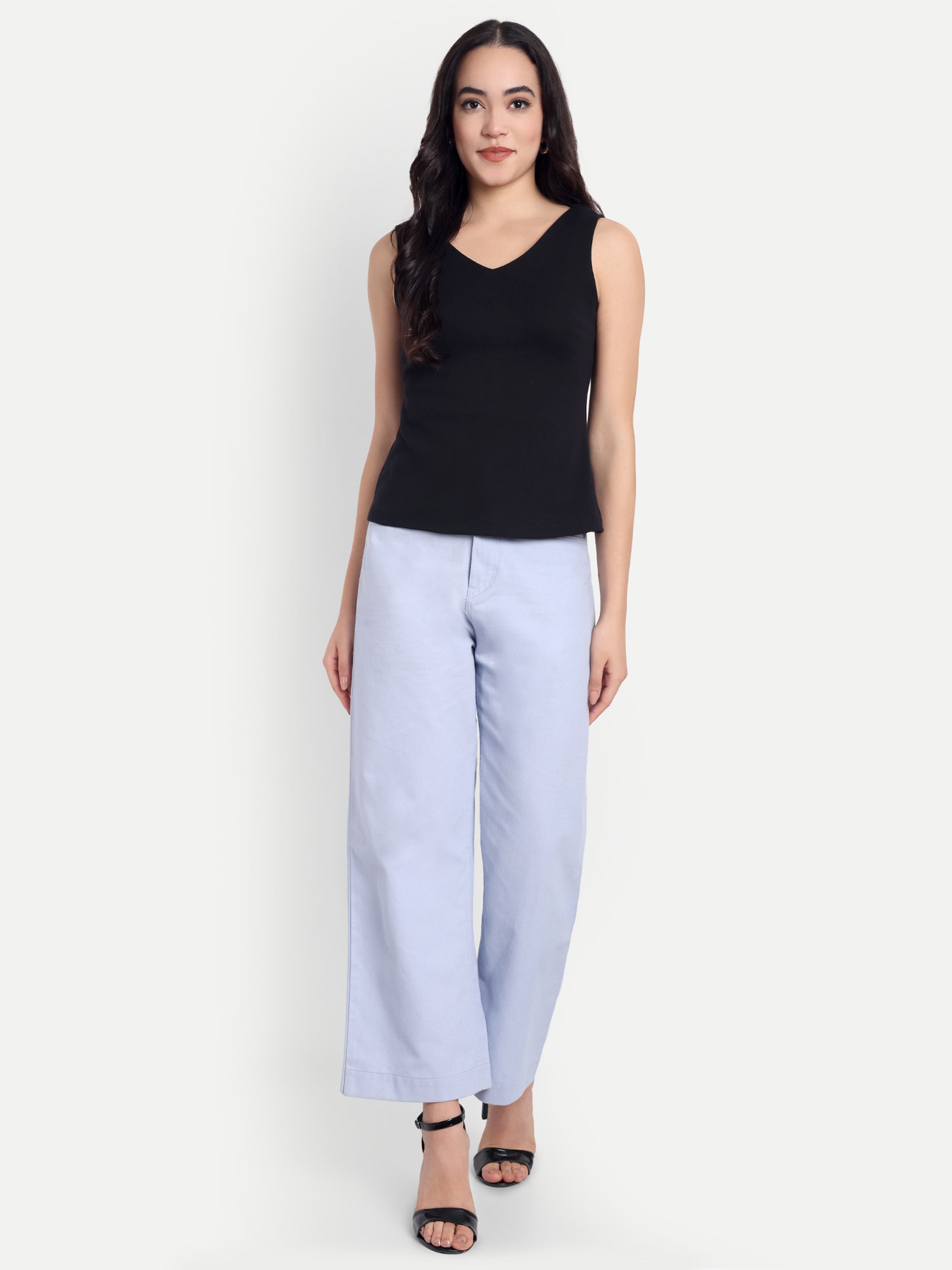 Women's Black V-Neck  Sleeveless Top | Casual & Party Wear