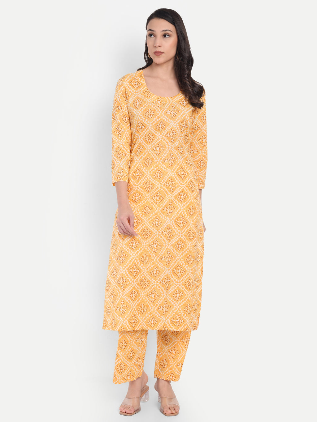 Women's yellow Floral Printed Kurta with Straight Pants | Cotton Blend | Ethnic Wear