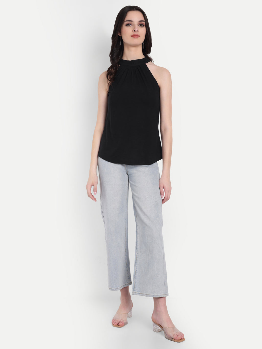 Women's Black Halter Neck Sleeveless Top | Casual & Party Wear