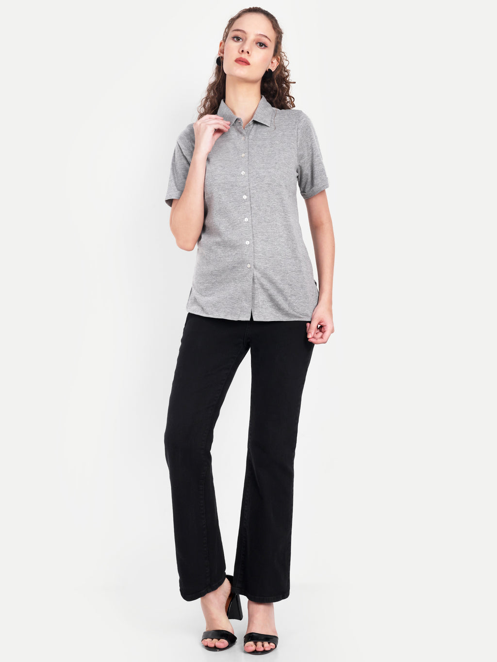 Women's Grey Casual Shirt – Short Sleeve | Button Down | Lightweight