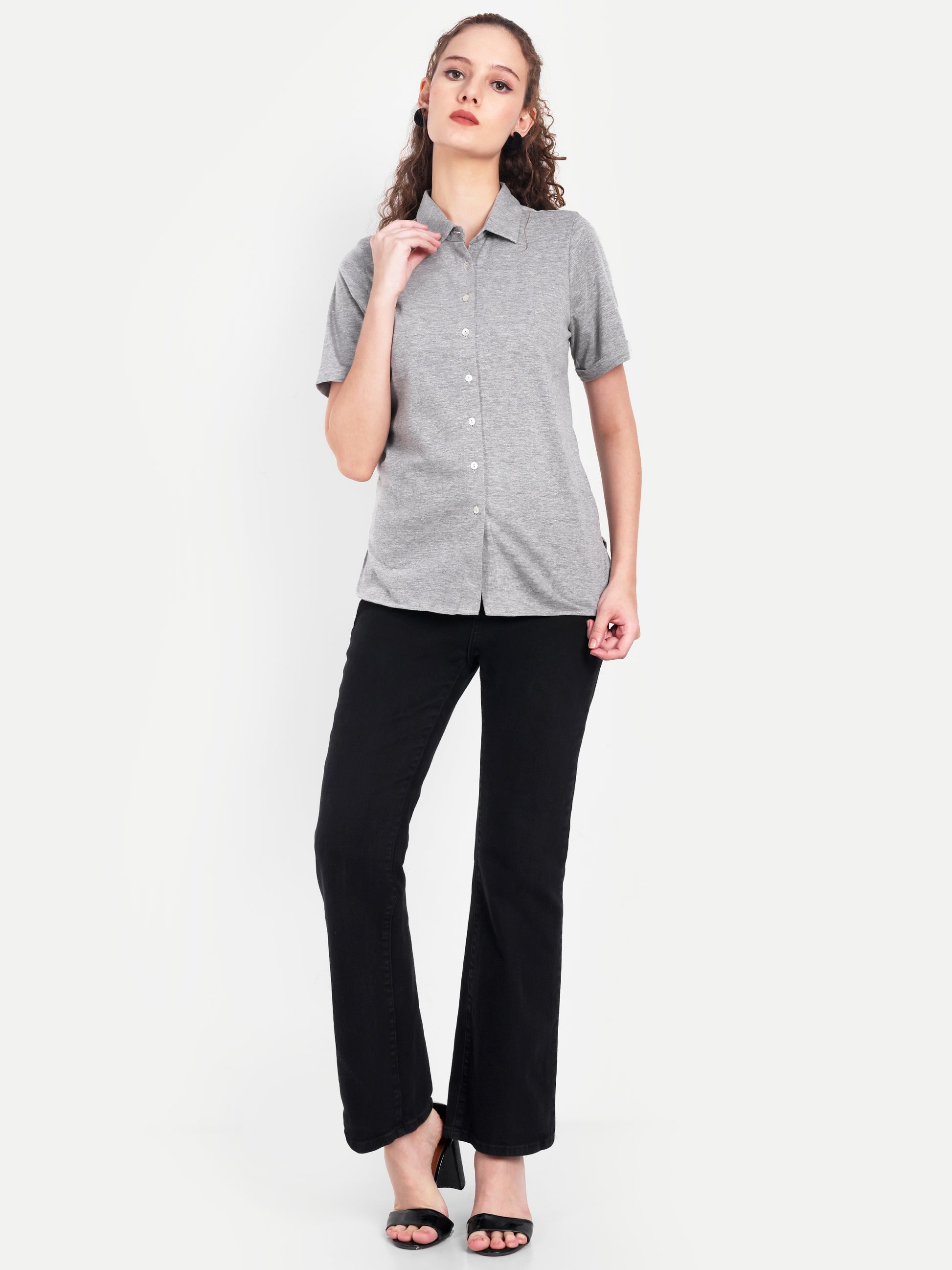Women's Grey Casual Shirt – Short Sleeve | Button Down | Lightweight