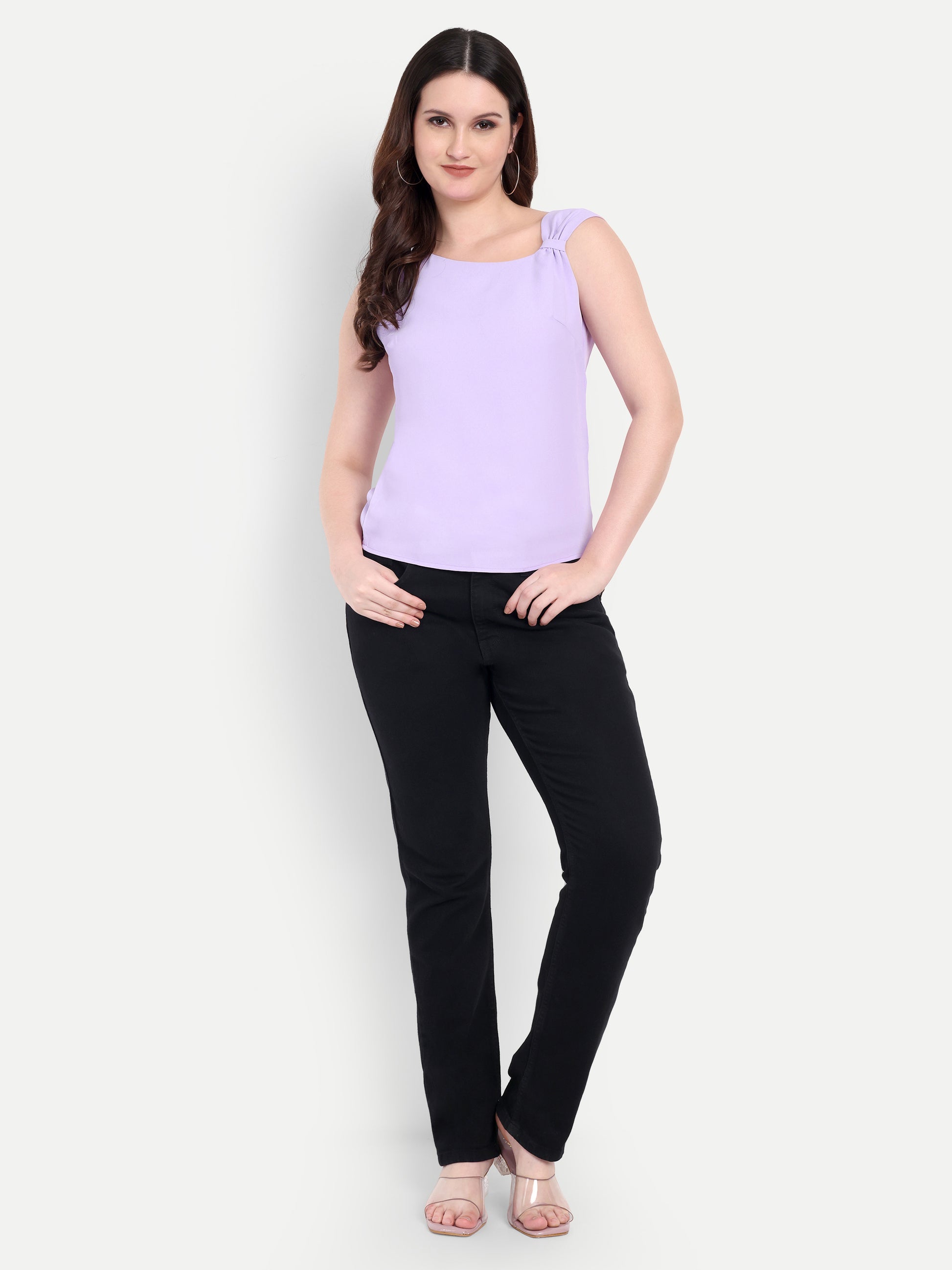 Women's Lavender Sleeveless Top | Elegant Round Neck | Lightweight & Comfortable Casual Wear