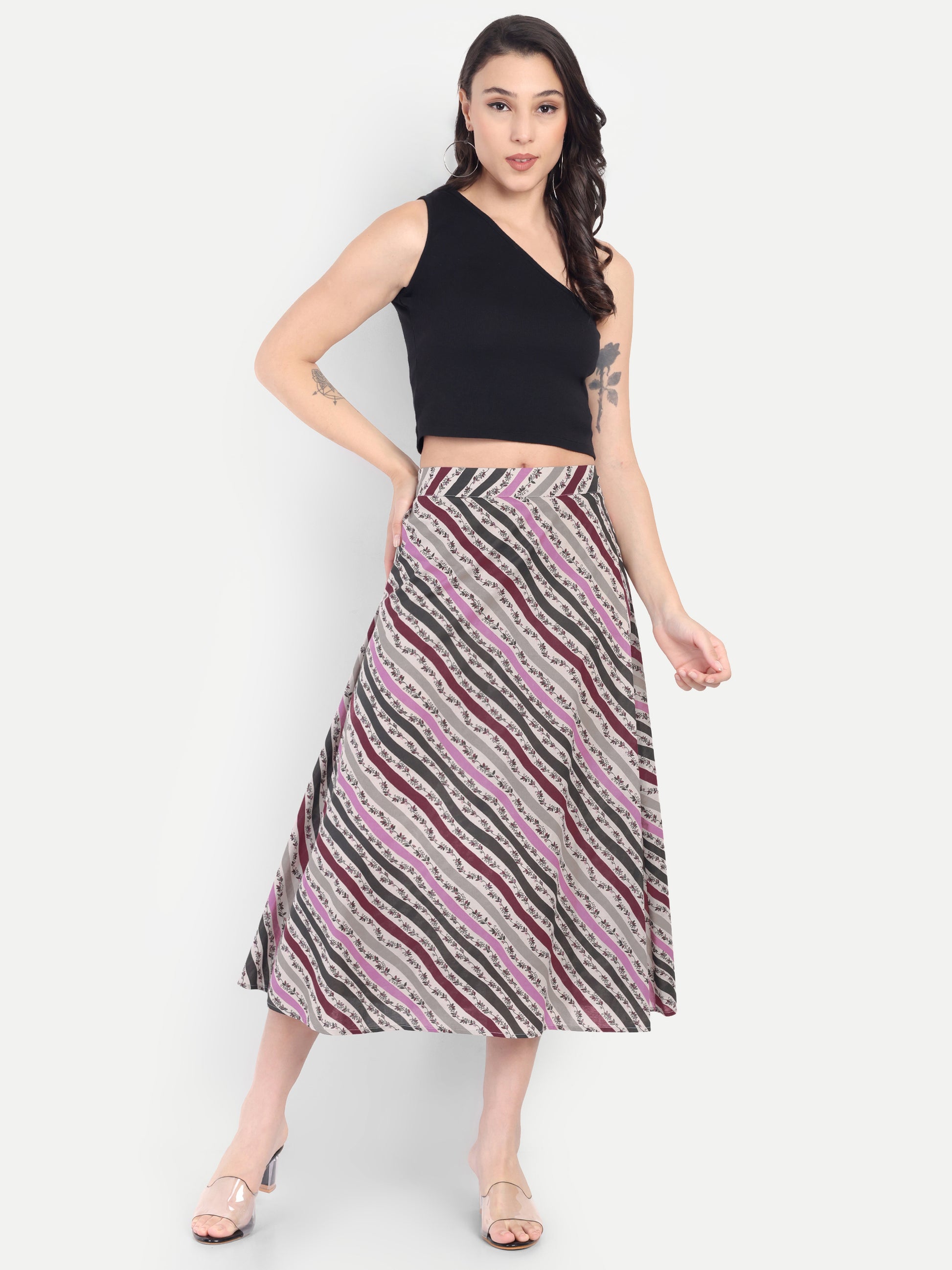 Women's Multicolor Striped A-Line Midi Skirt | Casual & Party Wear