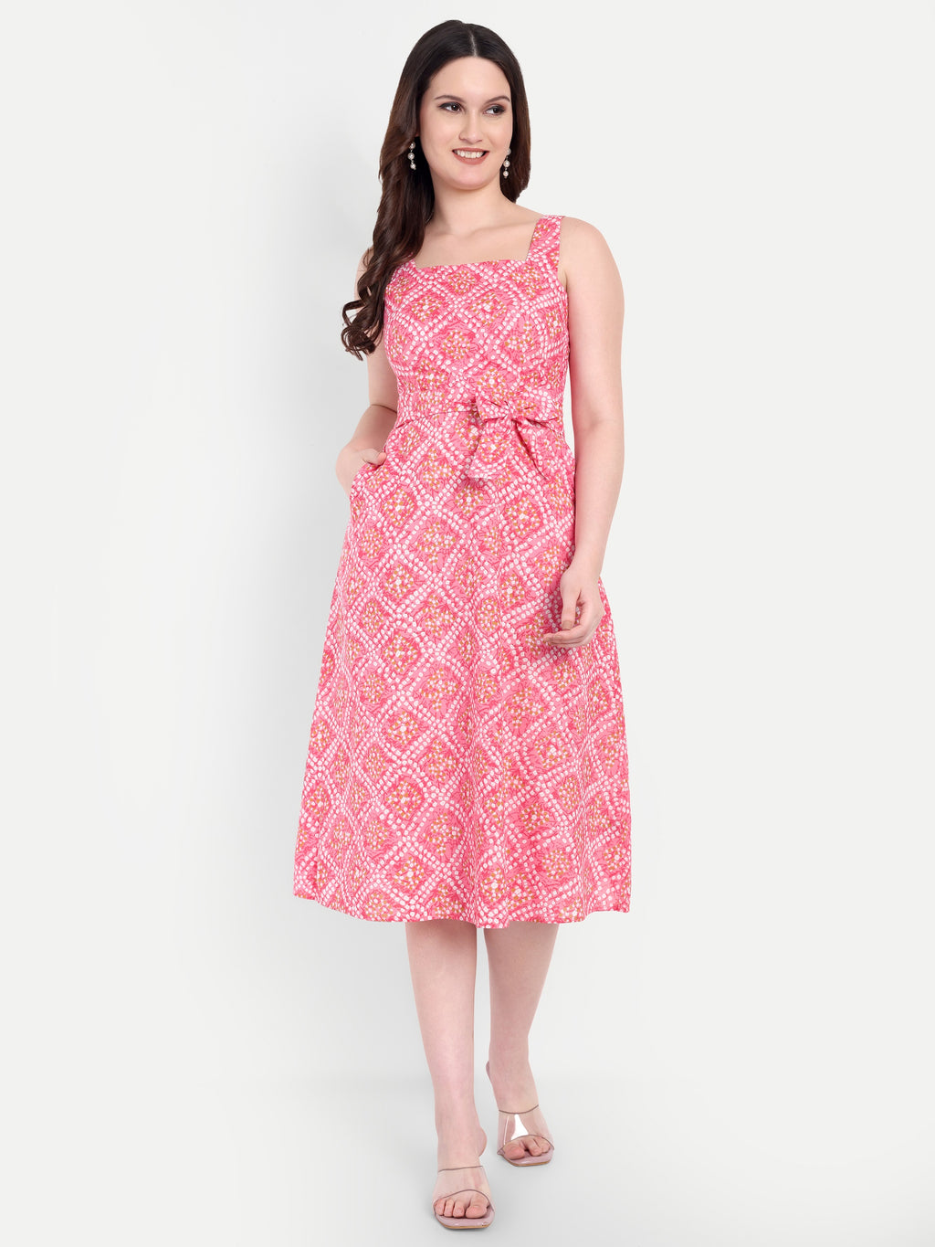 Women's Pink Floral Halter Neck Top with Waist Tie | Sleeveless Casual Wear