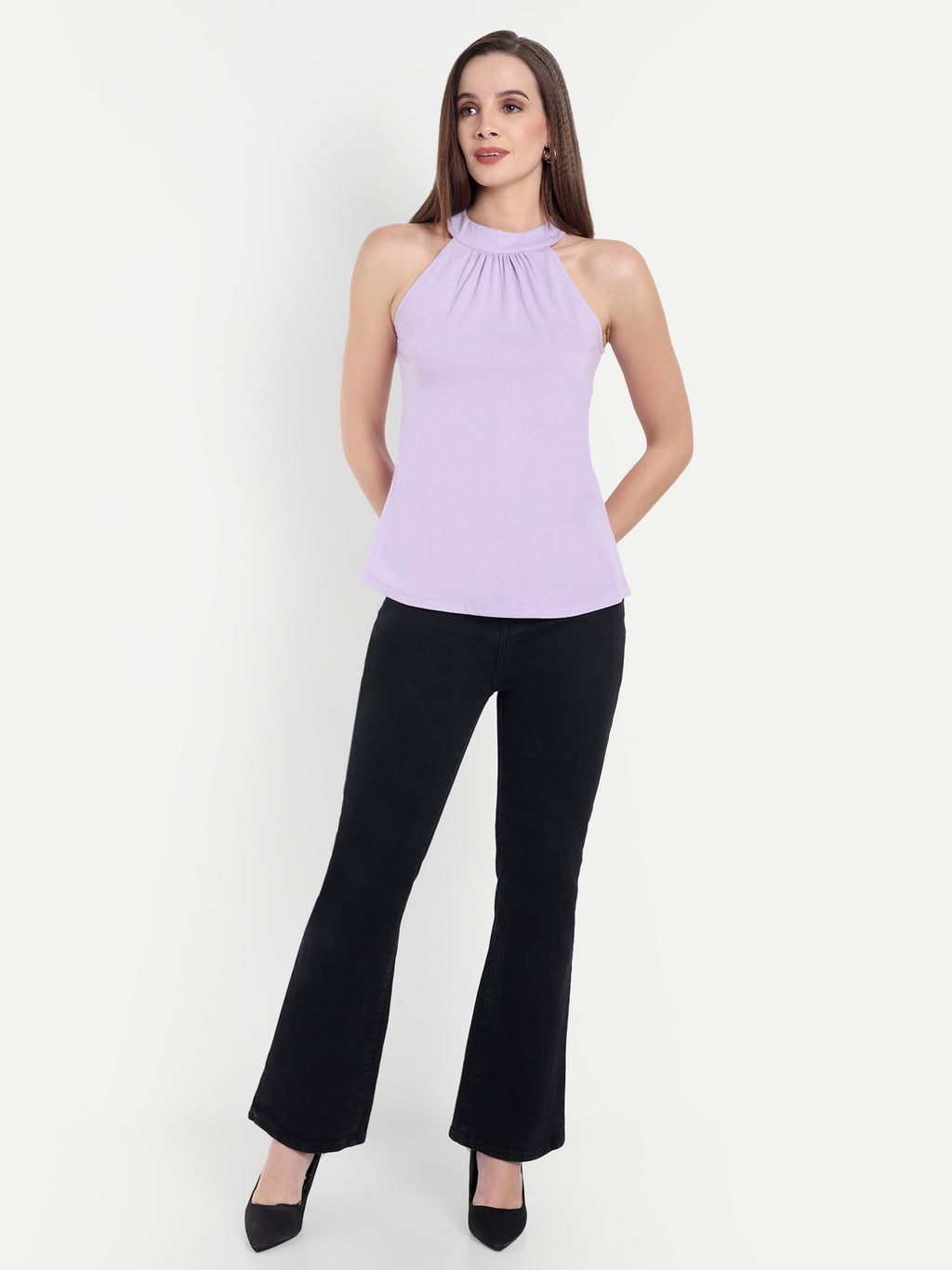 Women's Violet Halter Neck Sleeveless Top | Casual & Party Wear