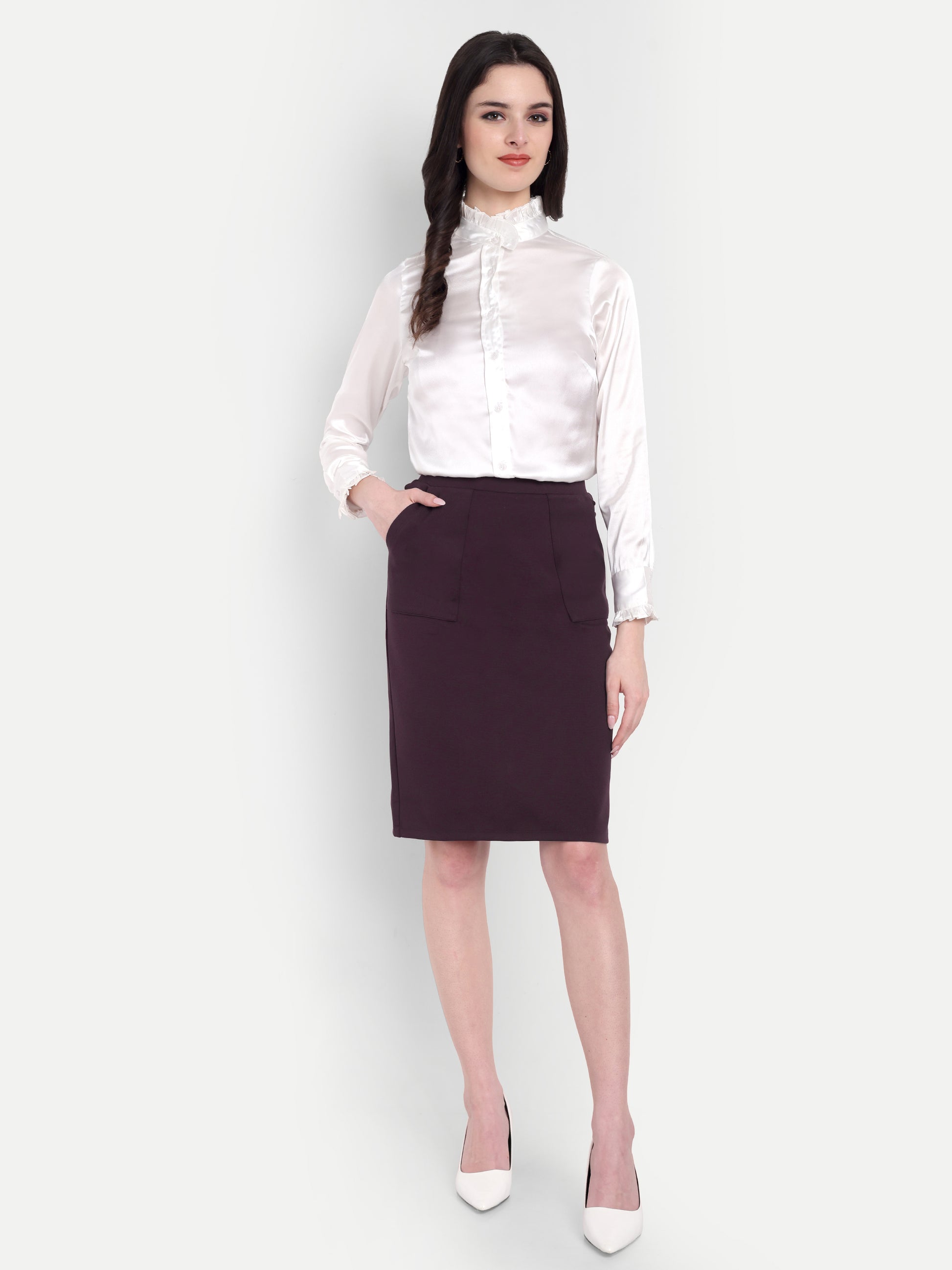 Women's Brown High-Waist Pencil Skirt – Taupe | Slim Fit | Office & Casual Wear