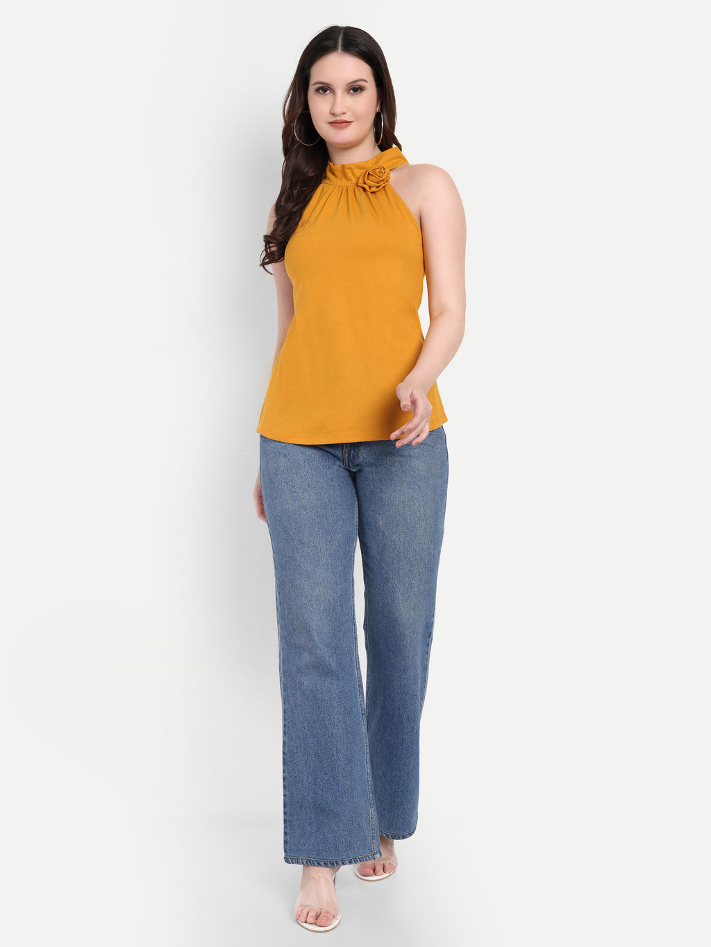 Women's orange Halter Neck Sleeveless Top | Casual & Party Wear