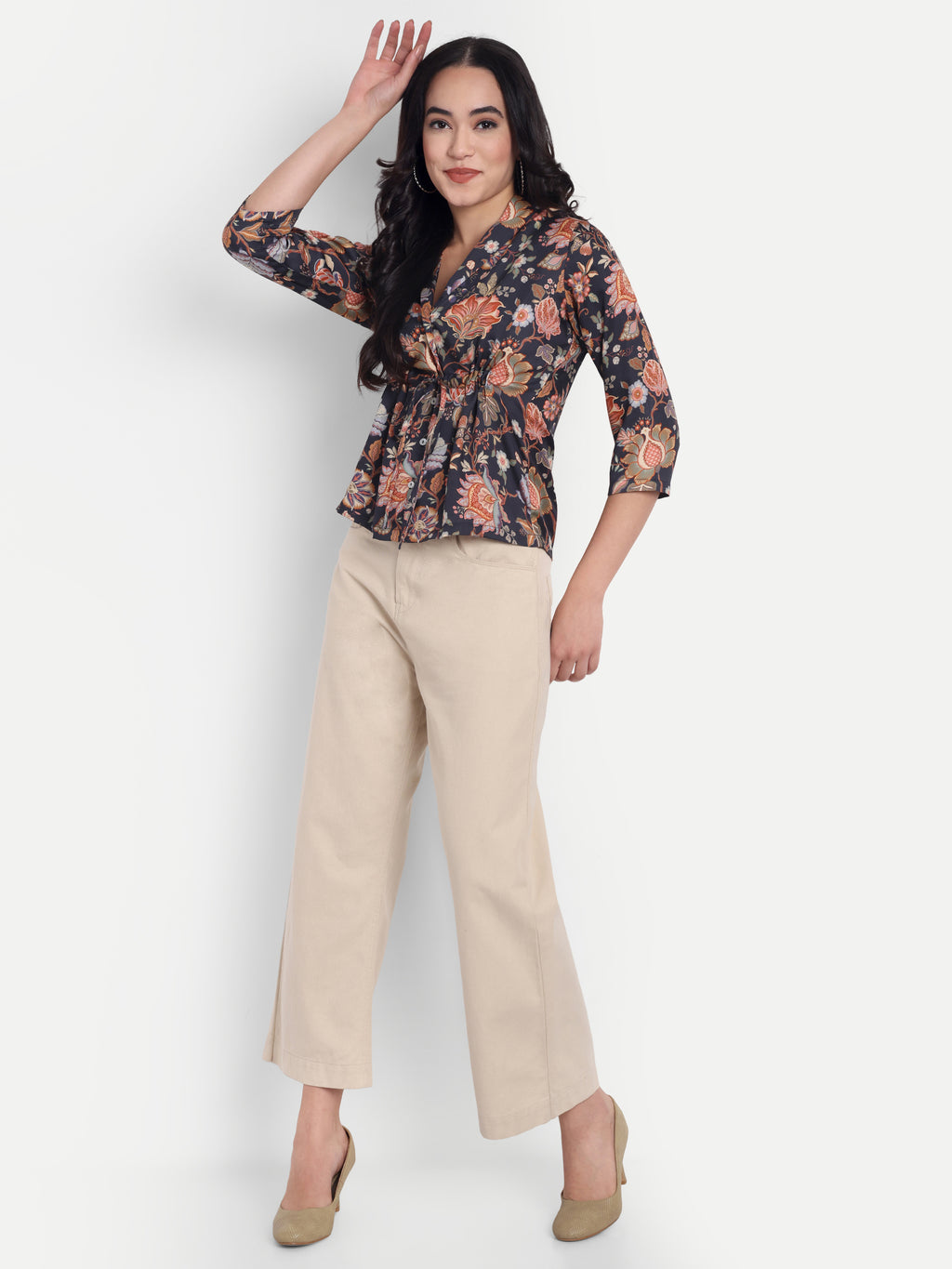 FairLeaf Women's Collar Top with Button – |100% Pure Cotton|Lightweight Relaxed Fit Floral Print | Stylish Casual  Top