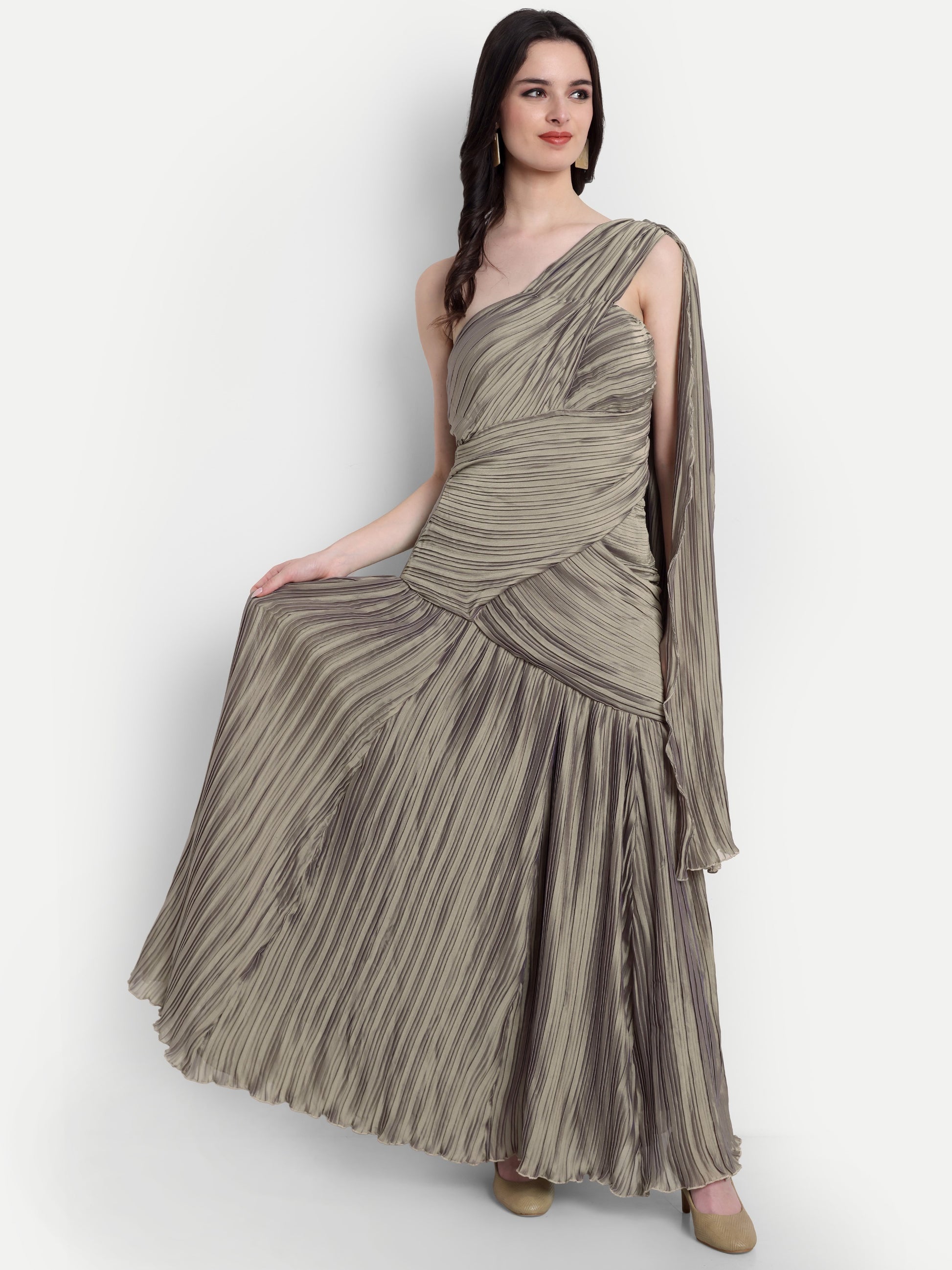 Women's One-Shoulder Grey Maxi Dress | Elegant Party & Casual Wear