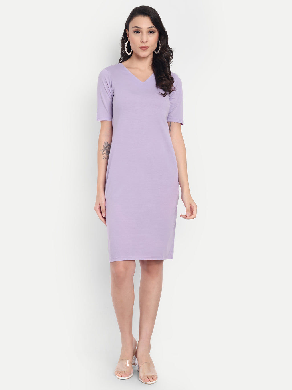 Women's Bodycon Midi Dress | V-Neck | Half Sleeve | Casual & Office Wear
