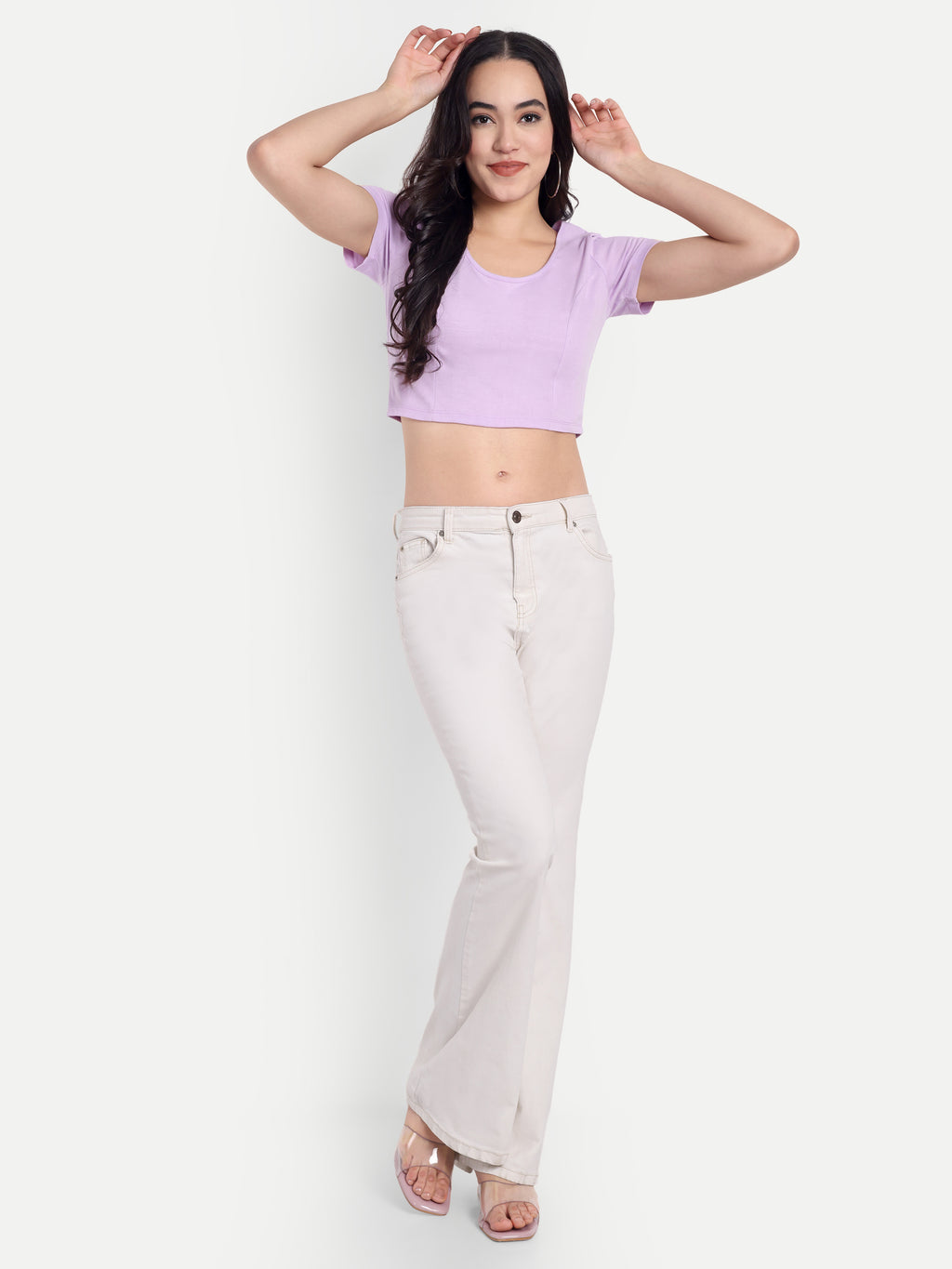 Women's Violet Crop Top with Scoop Neck & Short Sleeves