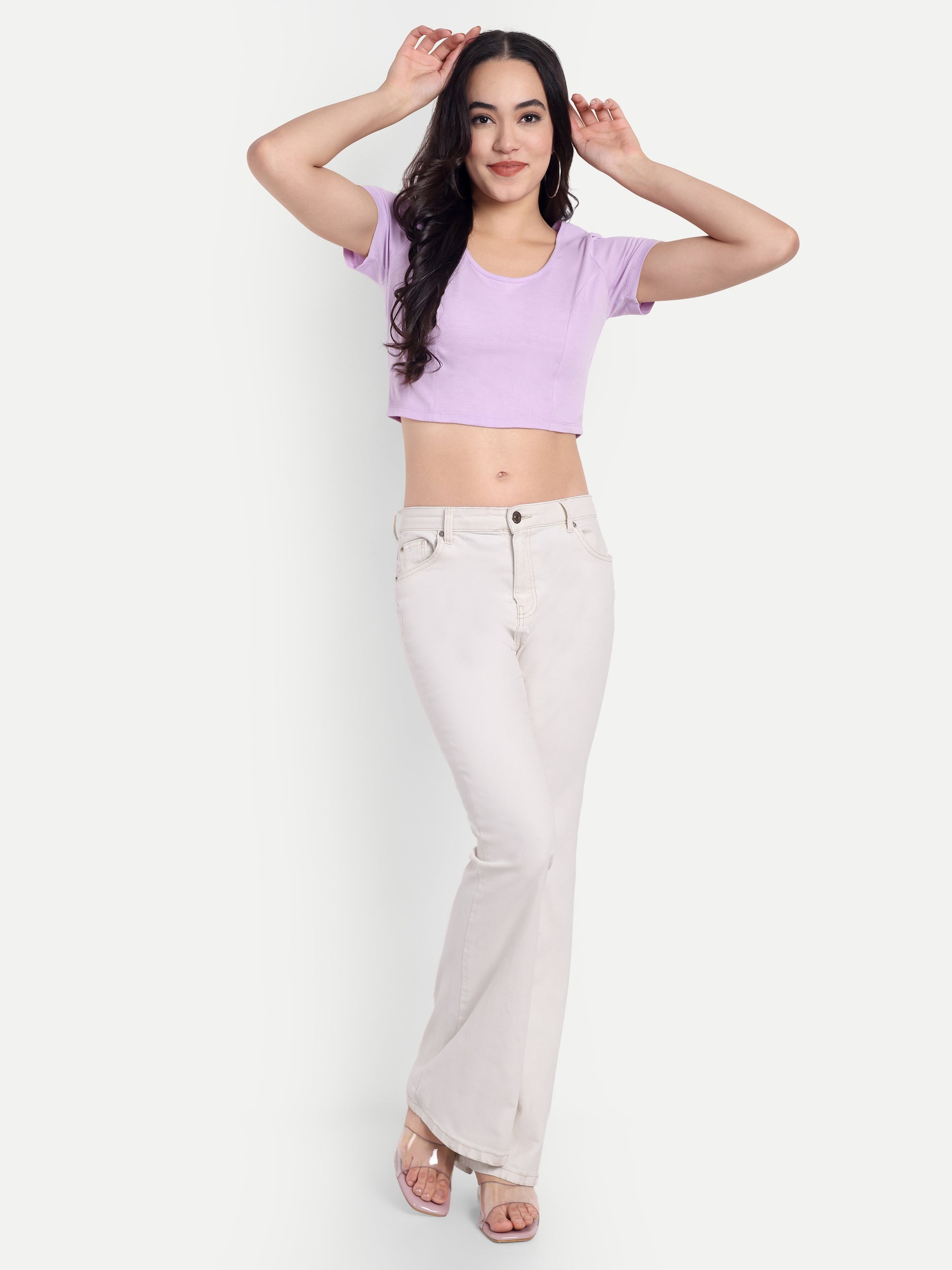 Women's Violet Crop Top with Scoop Neck & Short Sleeves