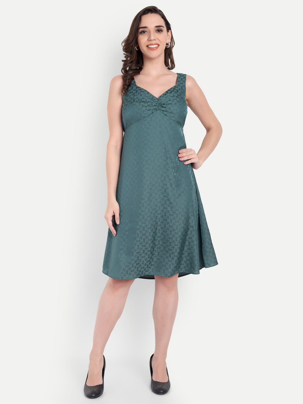 Women's Teal Sleeveless A-Line Mini Dress | Elegant Textured Party Wear