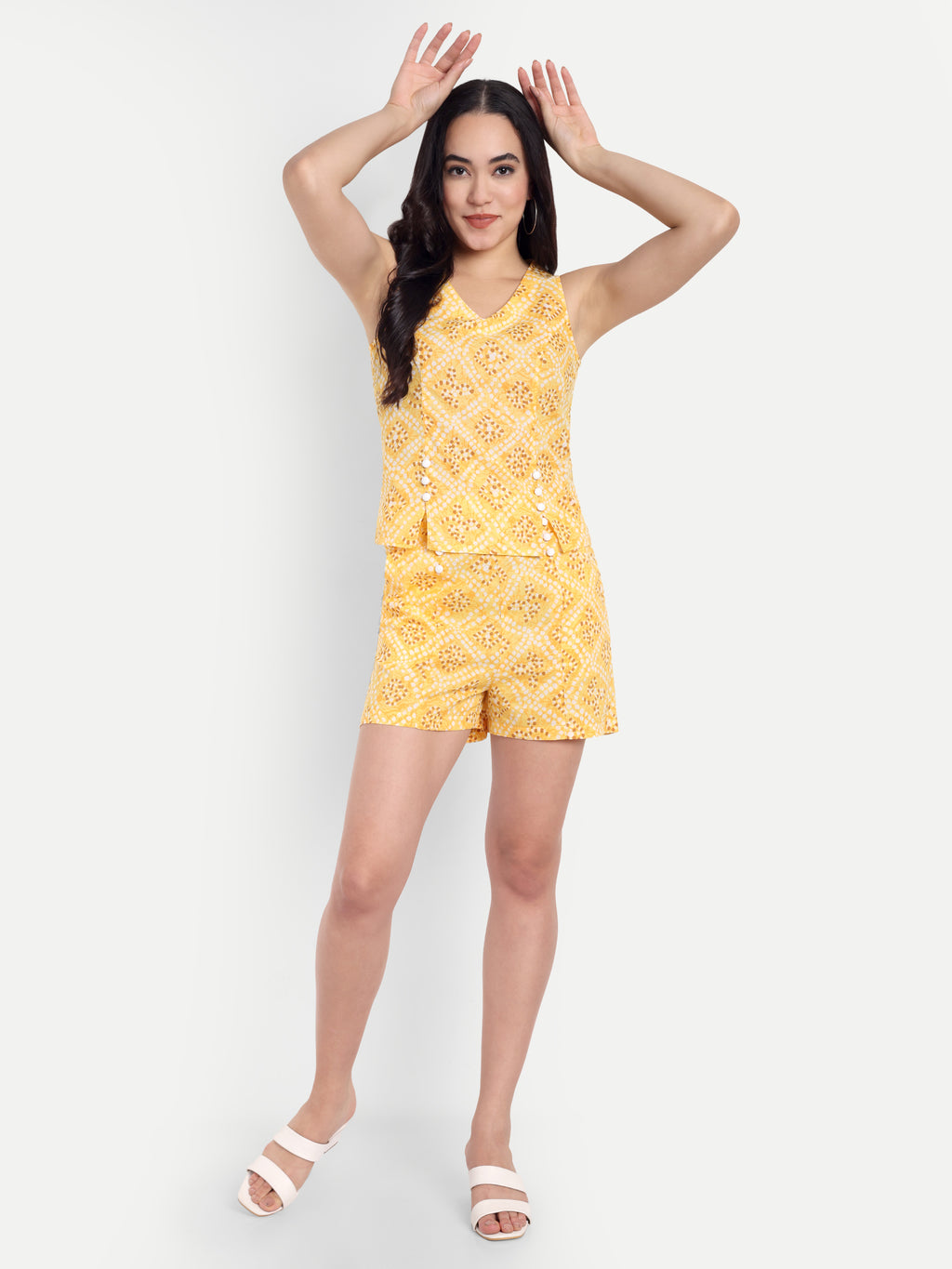 FairLeaf Women's Top and Short Set – |100% Pure Cotton | Lightweight Relaxed Fit Sleeveless Yellow Top & Short– Stylish Casual Summer  for Women