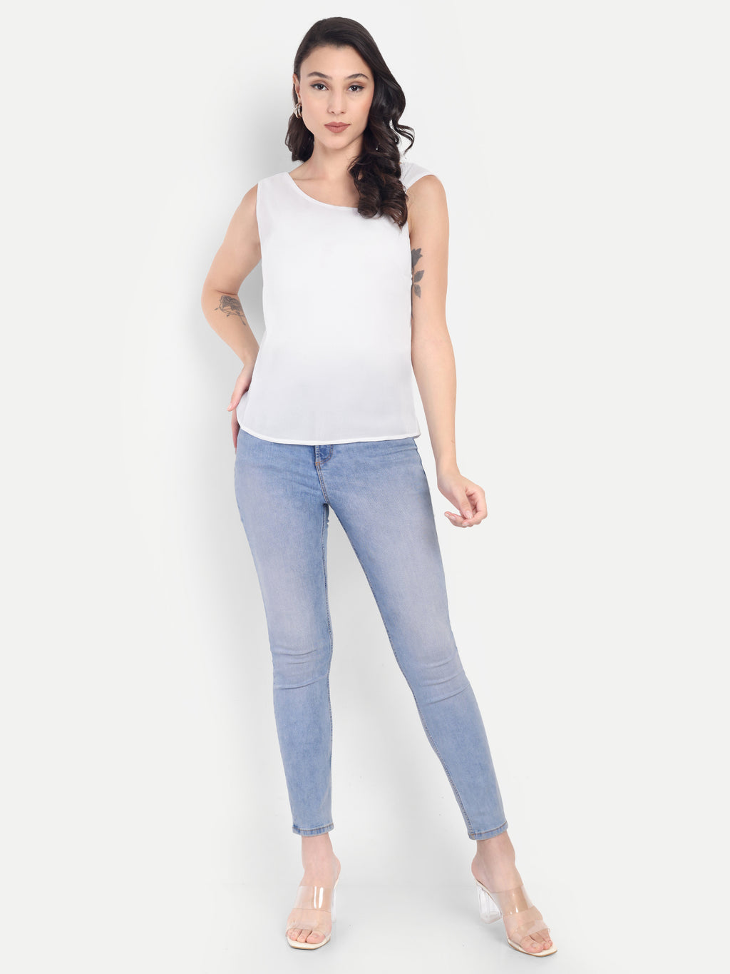 Women's white Sleeveless Top | Elegant Round Neck | Lightweight & Comfortable Casual Wear