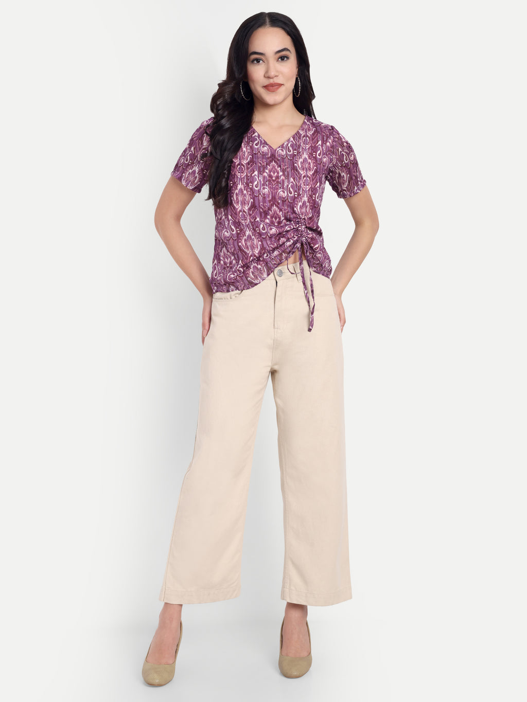 FairLeaf Women's V-Neck Short Sleeve Top – Lightweight Relaxed Fit  – Stylish Casual Summer Western Wear for Women