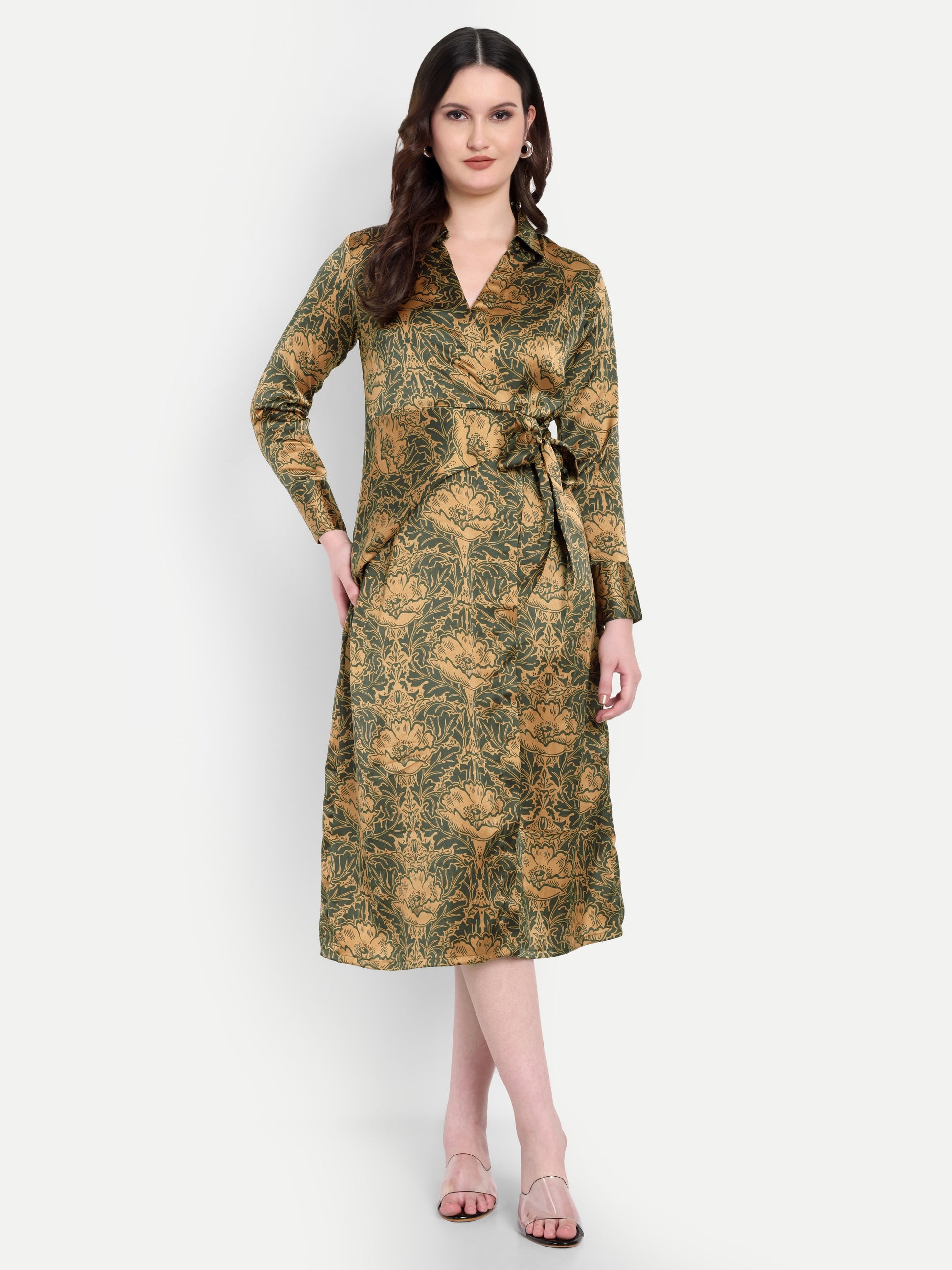 Women's  Midi Dress | Long Sleeve | Belt Tie Waist