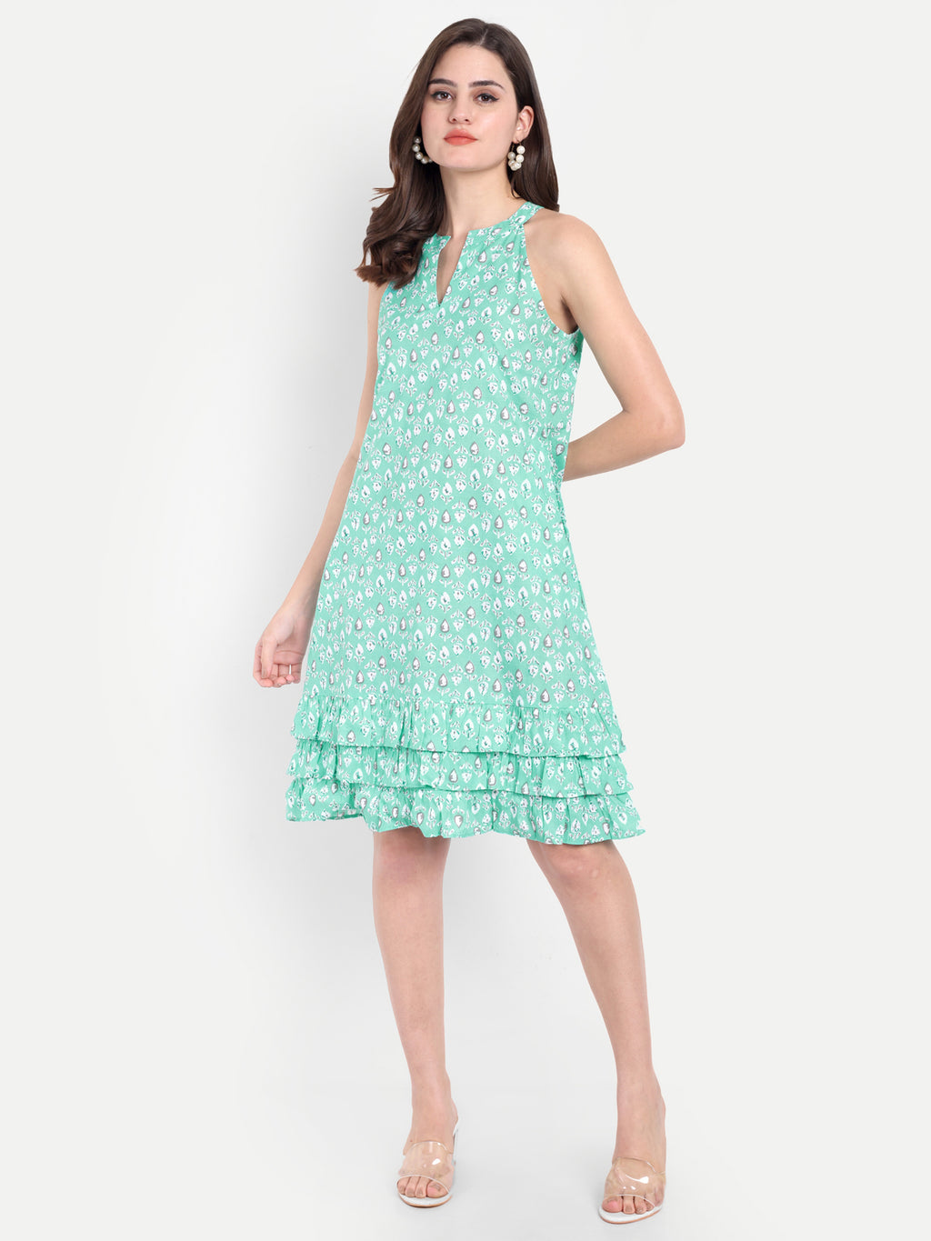 Women's  Sleeveless Halter Neck Dress | Tiered Hem | Summer Casual & Party Wear