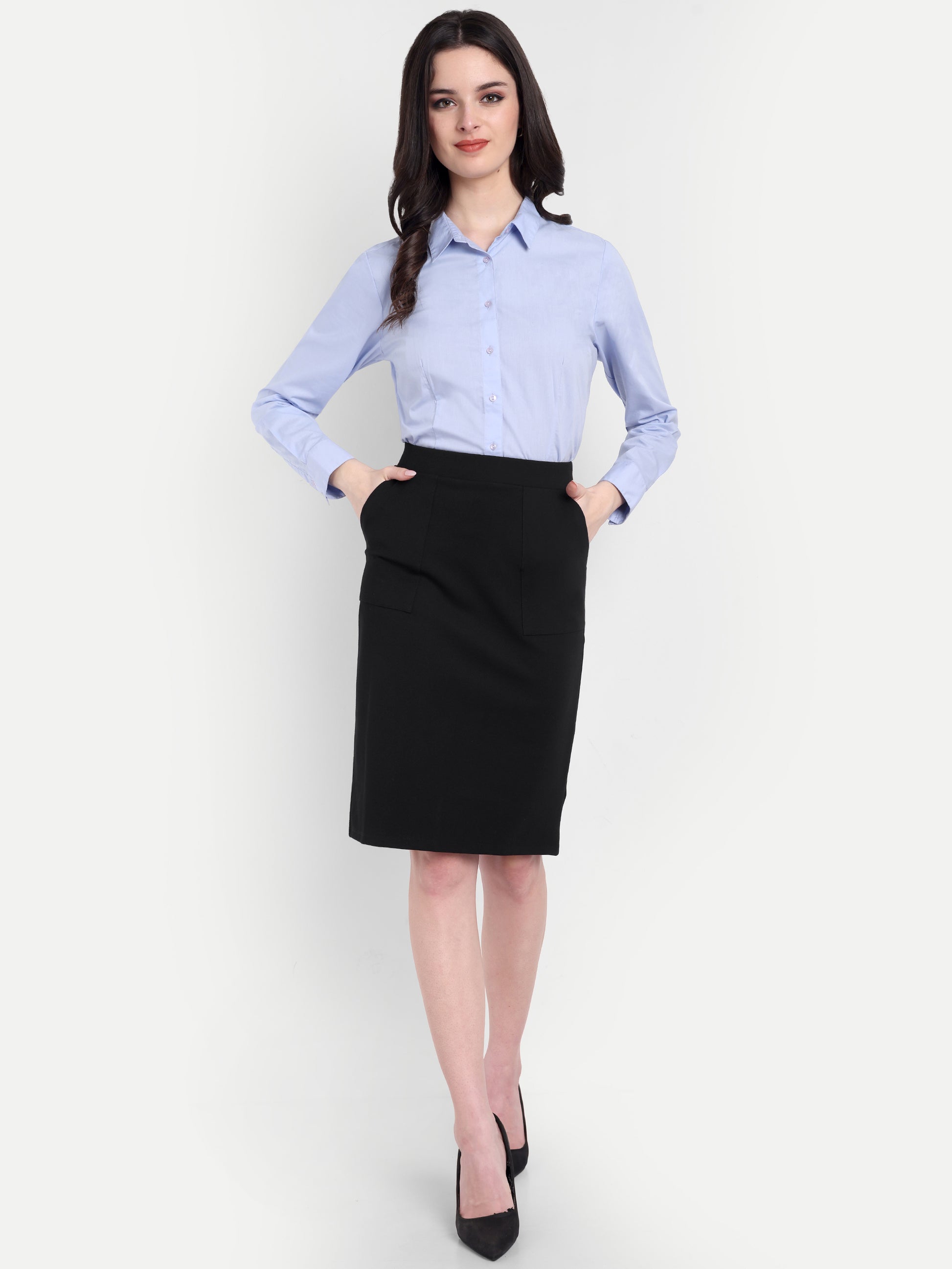Women's Black High-Waist Pencil Skirt – Taupe | Slim Fit | Office & Casual Wear