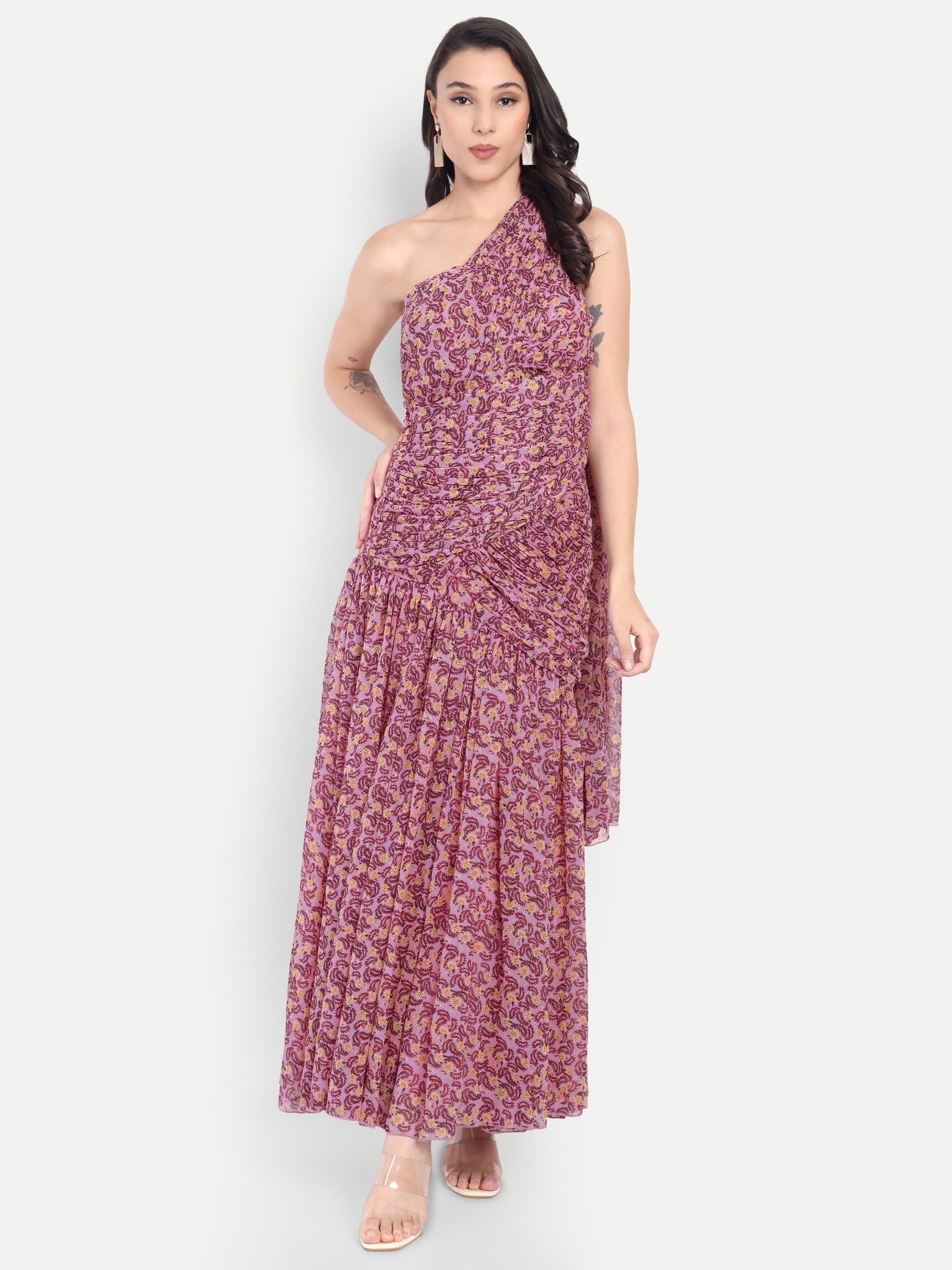 Women's One-Shoulder Floral Printed Maxi Dress | Elegant Party & Casual Wear