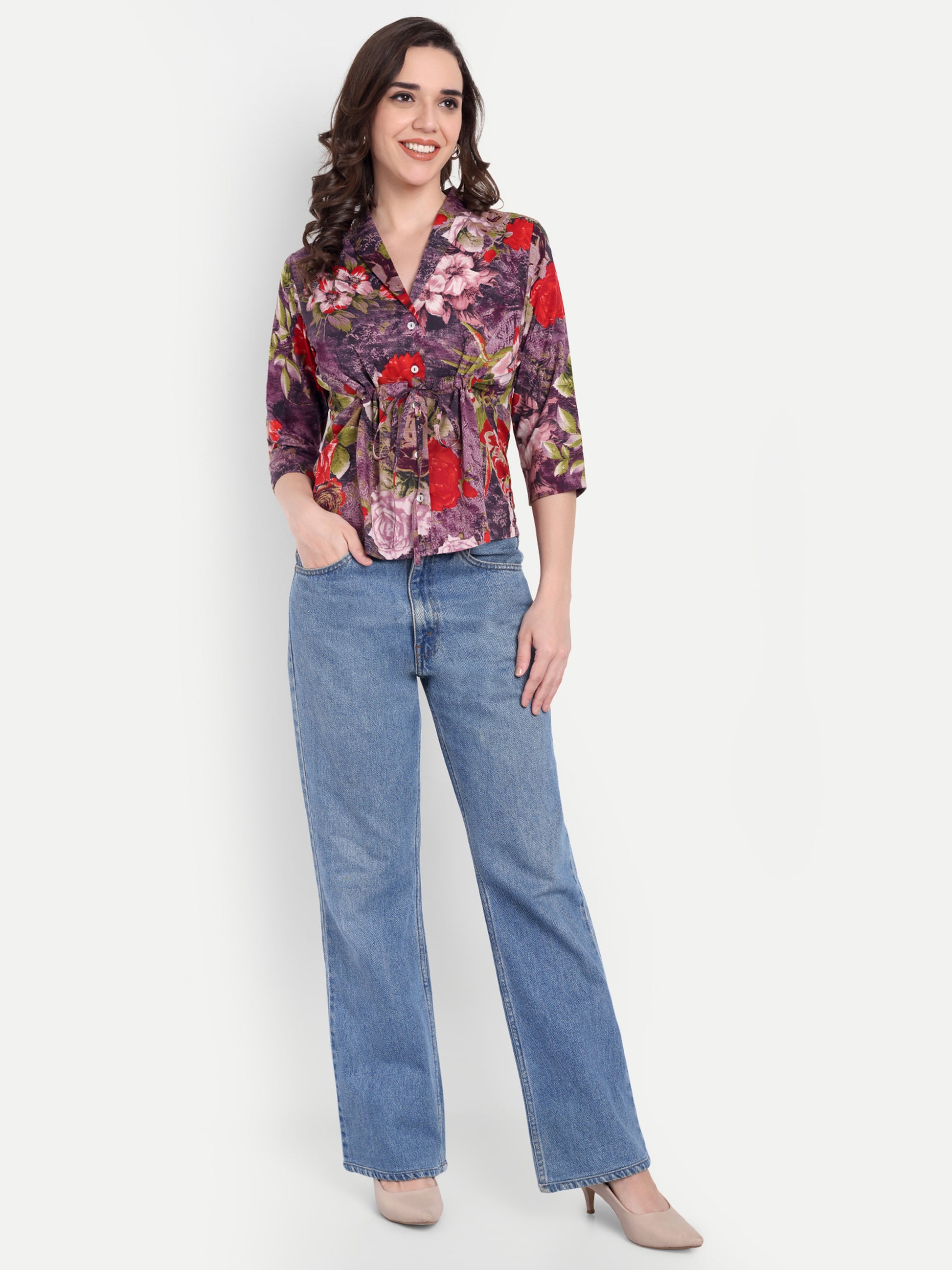 Women's Collar Top with Button – |100% Pure Cotton|Lightweight Relaxed Fit Floral Print – Stylish Casual Summer Western Wear