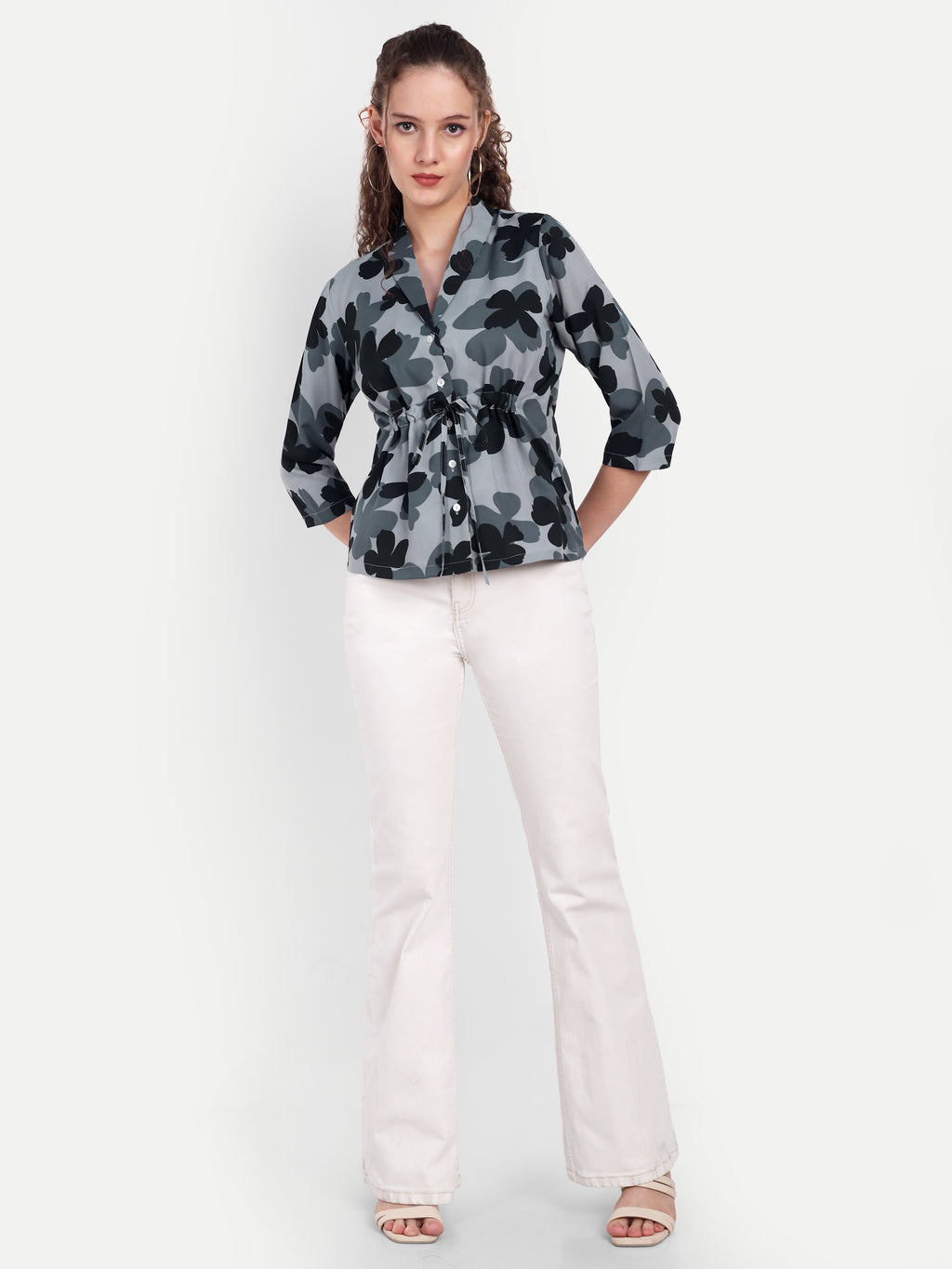 FairLeaf Women's Collar Top with Button – |100% Pure Cotton|Lightweight Relaxed Fit Floral Print – Stylish Casual Summer Western Wear for Women