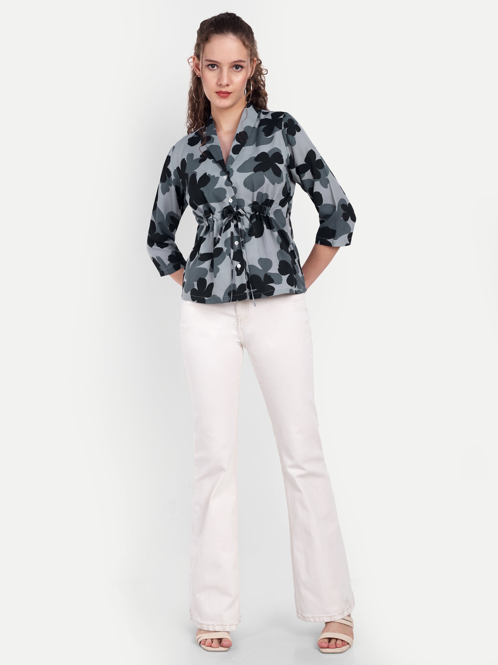 FairLeaf Women's Collar Top with Button – |100% Pure Cotton|Lightweight Relaxed Fit Floral Print – Stylish Casual Summer Western Wear for Women