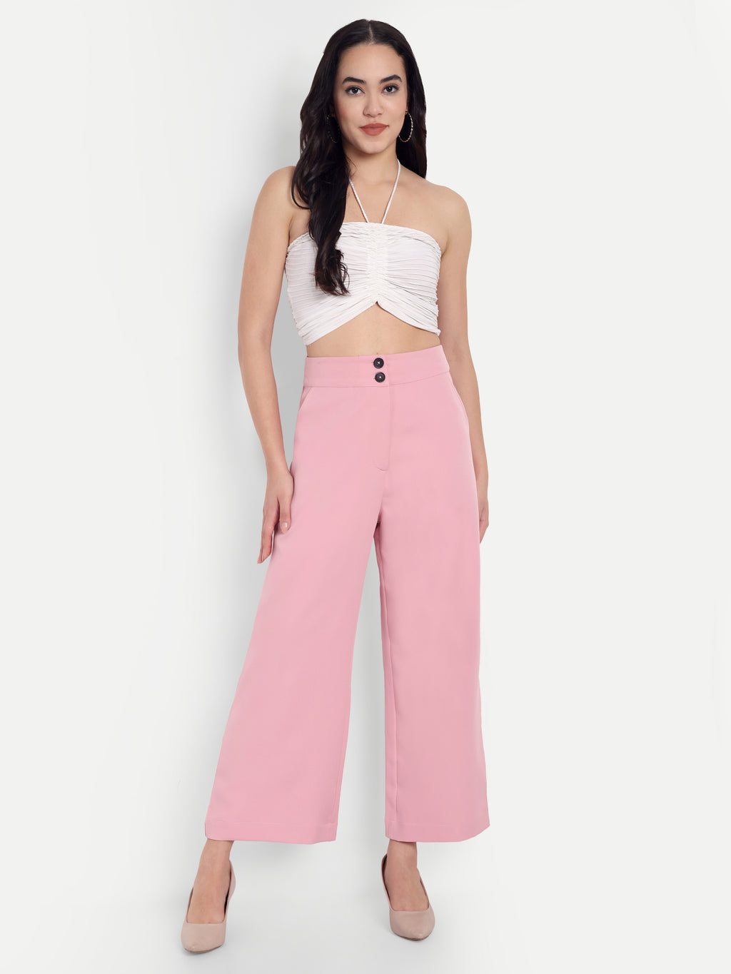 Women's Pink Wide-Leg Trousers – High Waist | Formal & Casual Wear | Comfort Fit