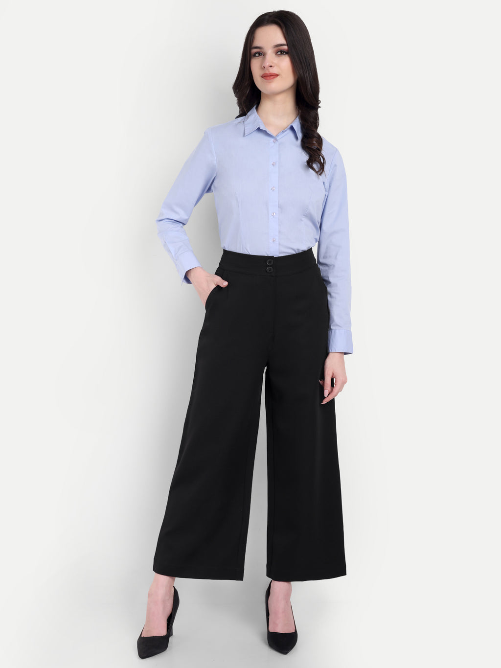 Women's Black Wide-Leg Trousers – High Waist | Formal & Casual Wear | Comfort Fit