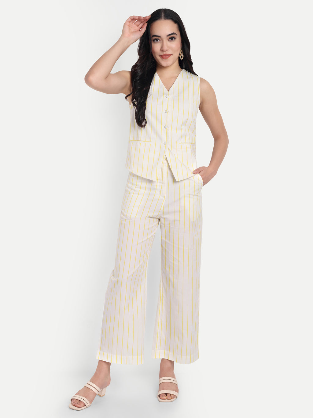 FairLeaf Women's V-Neck Sleeveless Waist Top – |100% Pure Cotton|Lightweight Relaxed Fit with Abstract Paisley Print – Stylish Casual Summer Western Wear for Women