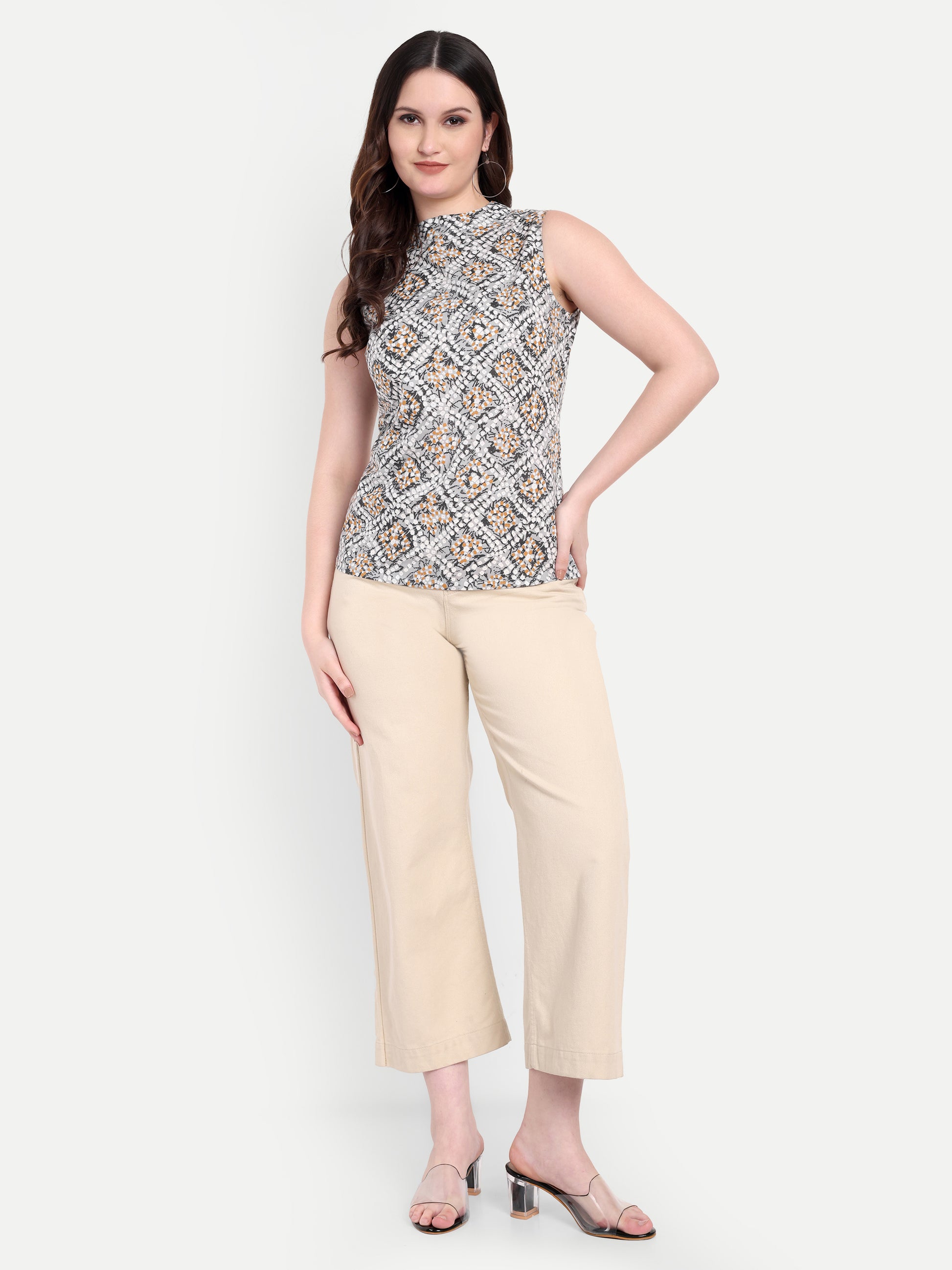 Women's Printed Sleeveless Top | High Neck | Lightweight & Stylish Summer Wear