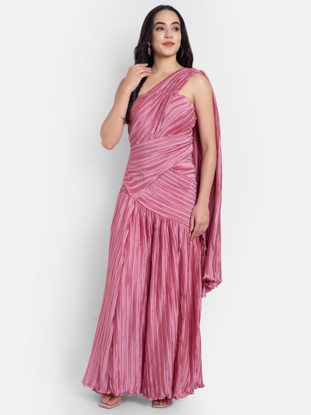 Women's One-Shoulder Pink Maxi Dress | Elegant Party & Casual Wear
