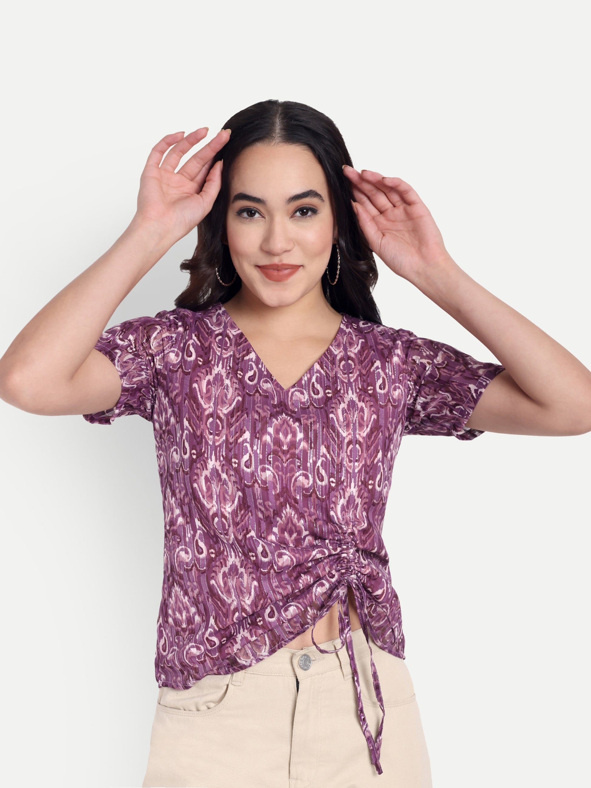 FairLeaf Women's V-Neck Short Sleeve Top – Lightweight Relaxed Fit  – Stylish Casual Summer Western Wear for Women