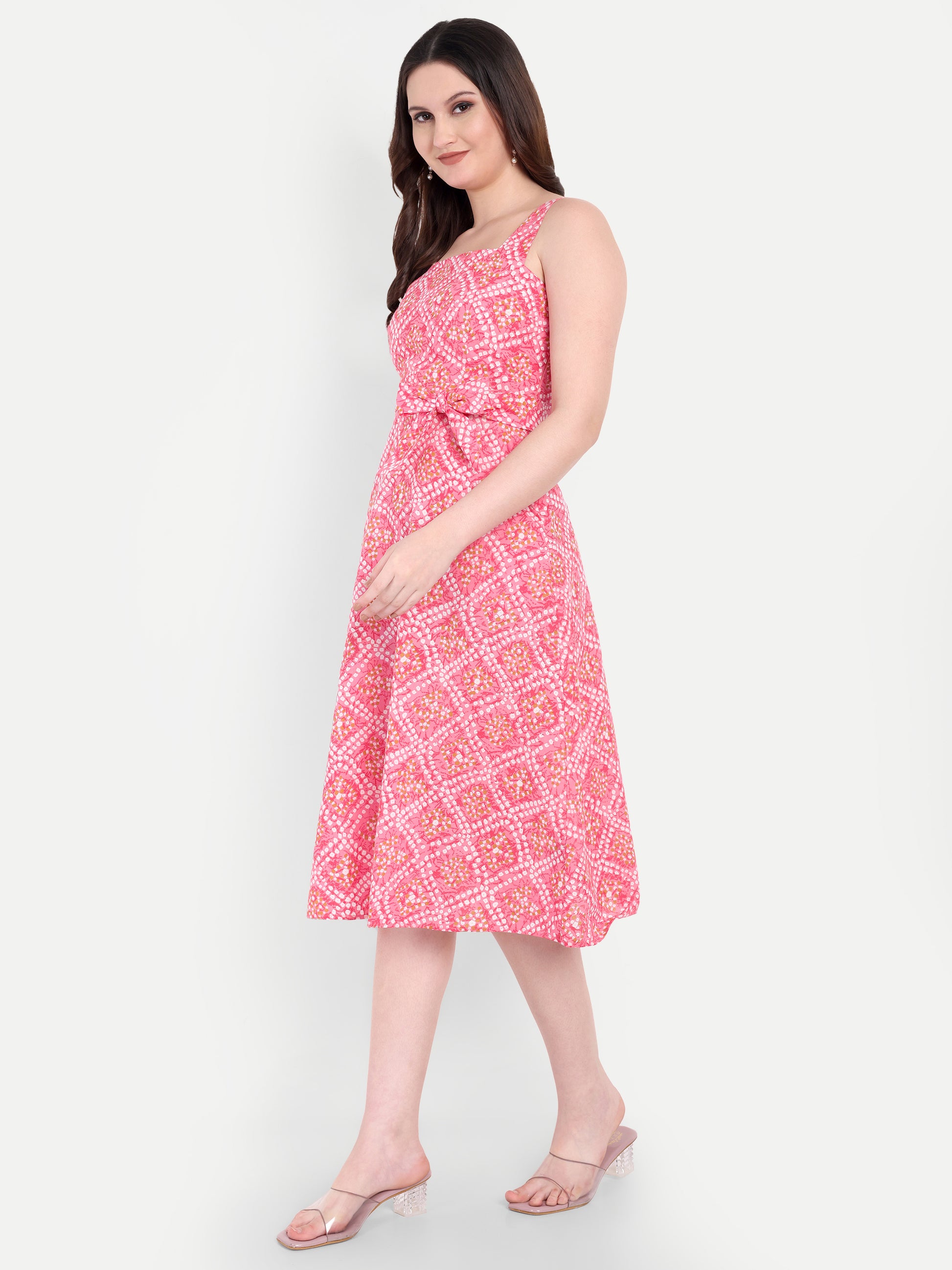 Women's Pink Floral Halter Neck Top with Waist Tie | Sleeveless Casual Wear