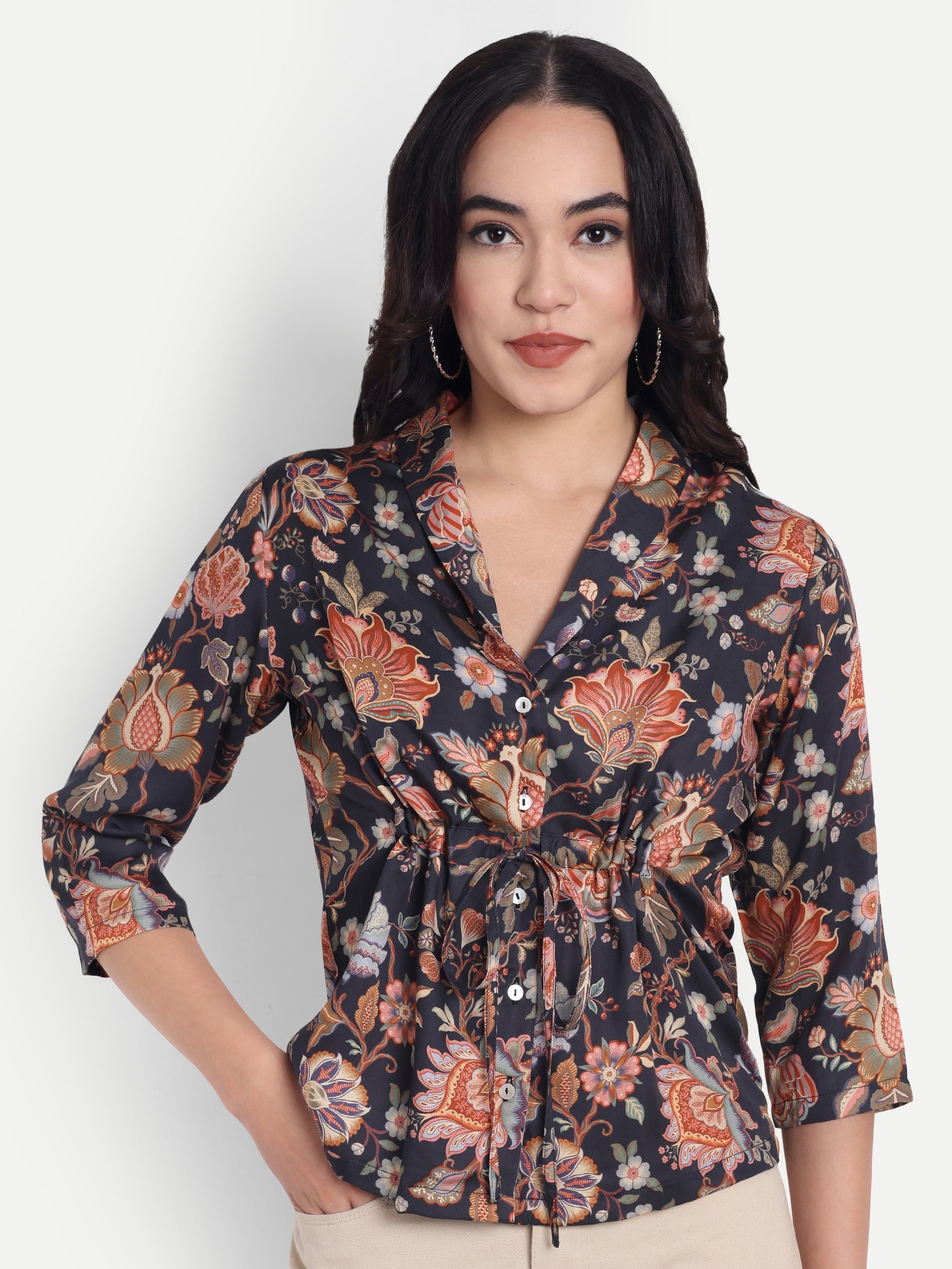 FairLeaf Women's Collar Top with Button – |100% Pure Cotton|Lightweight Relaxed Fit Floral Print | Stylish Casual  Top