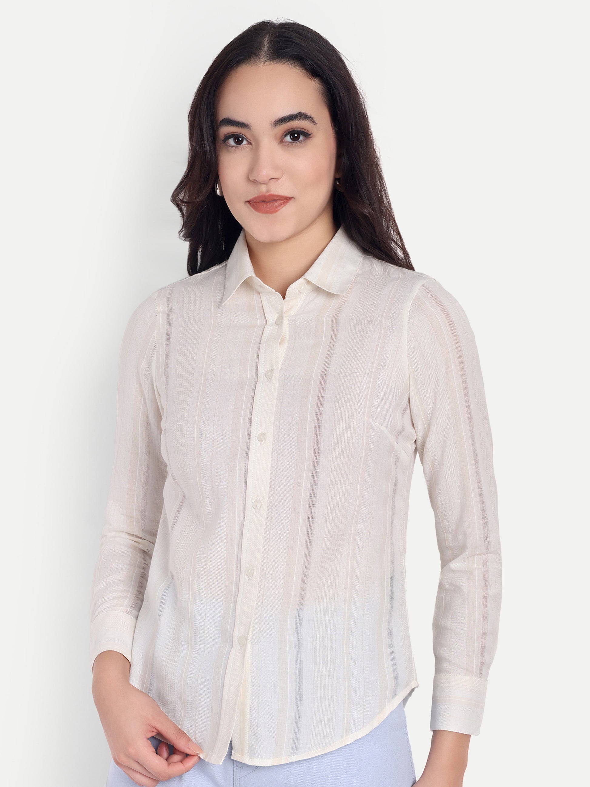 Women's White Sheer Button-Down Shirt with Long Sleeves | Elegant Office & Casual Wear