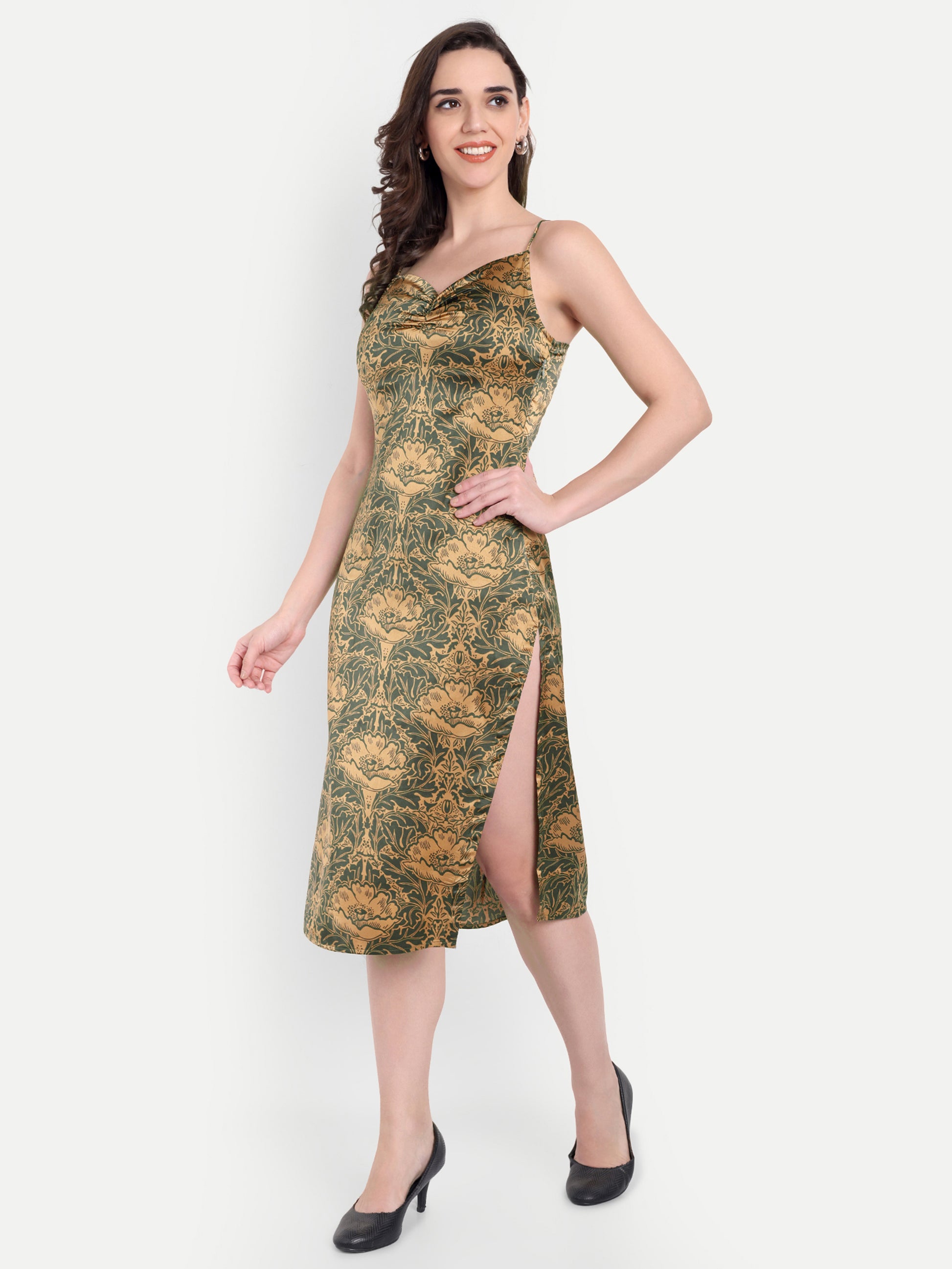 Women's Golden Sleeted Dress | Long Sleeveless |