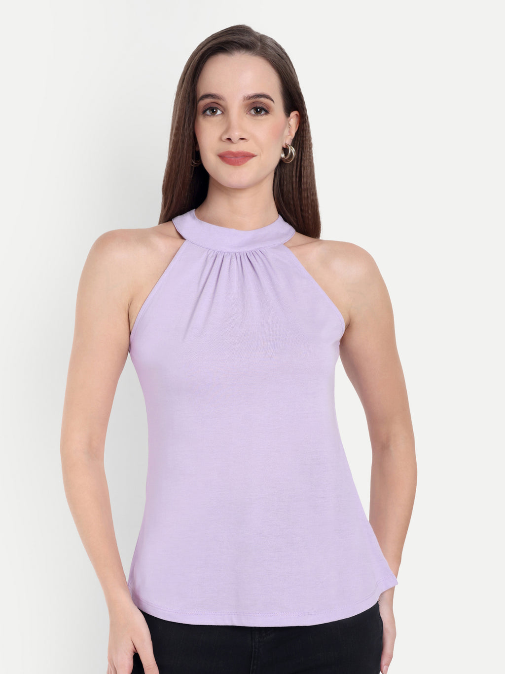 Women's Violet Halter Neck Sleeveless Top | Casual & Party Wear