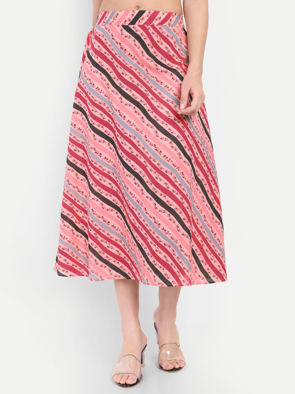 Women's Pink Striped A-Line Midi Skirt | Casual & Party Wear