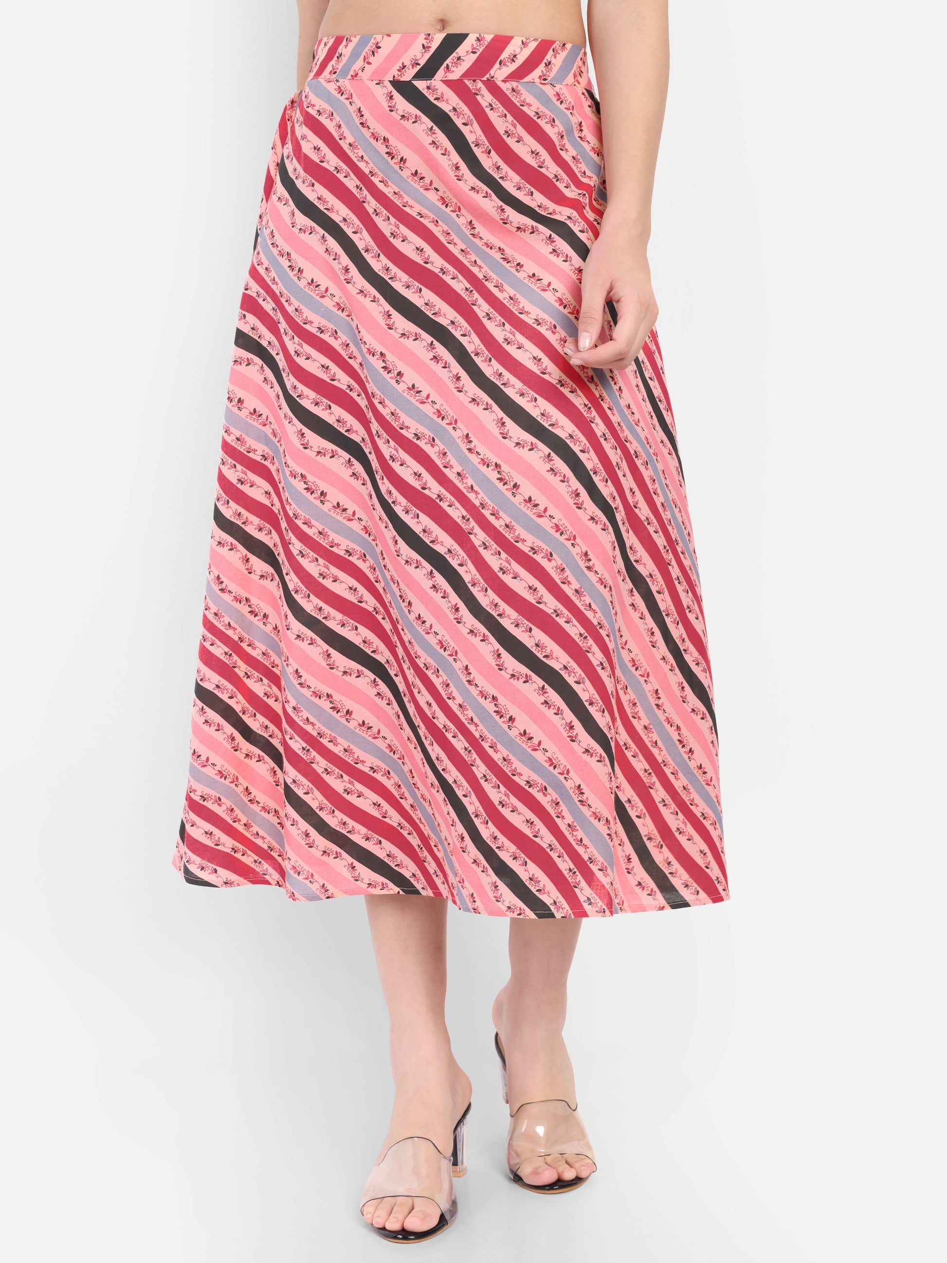 Women's Pink Striped A-Line Midi Skirt | Casual & Party Wear