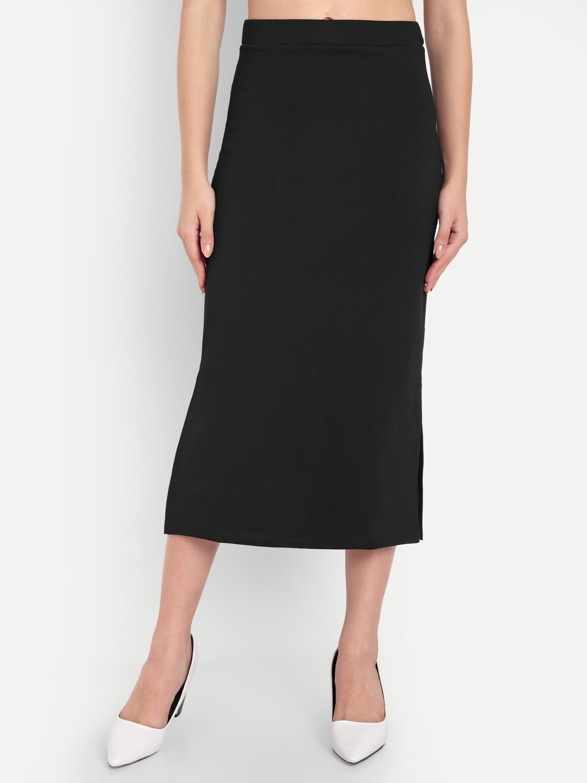 Women's Black Midi Pencil Skirt with Side Slit – High Waist | Elegant Office & Party Wear