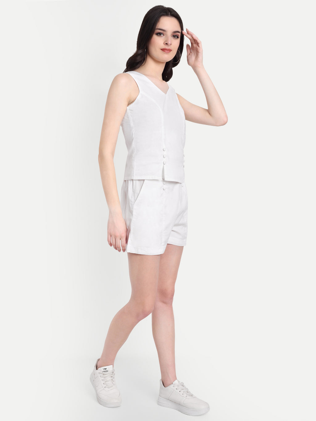 FairLeaf Women's Top and Short Set – |100% Pure Cotton | Lightweight Relaxed Fit Sleeveless White Top & Short– Stylish Casual Summer  for Women