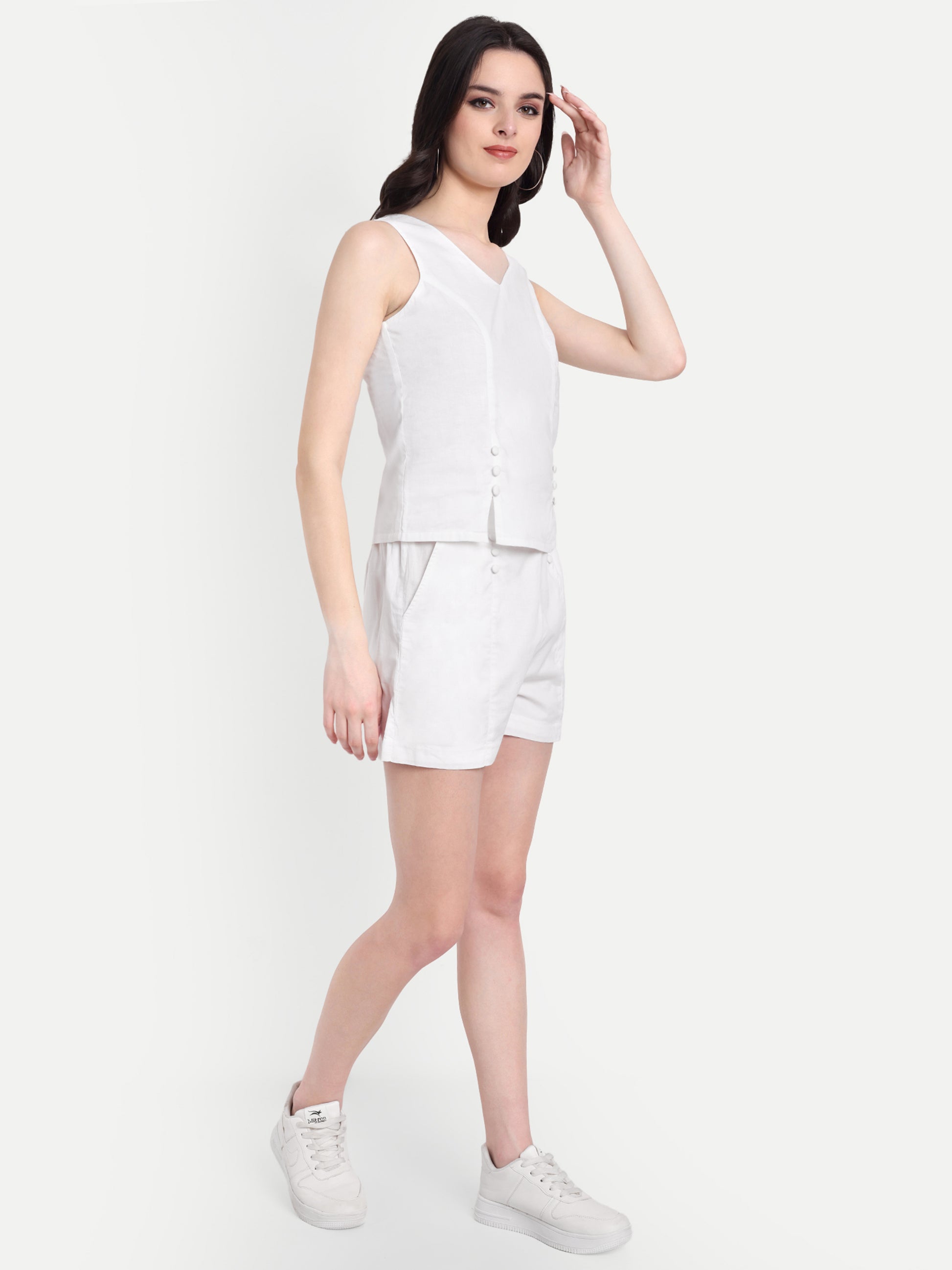 FairLeaf Women's Top and Short Set – |100% Pure Cotton | Lightweight Relaxed Fit Sleeveless White Top & Short– Stylish Casual Summer  for Women