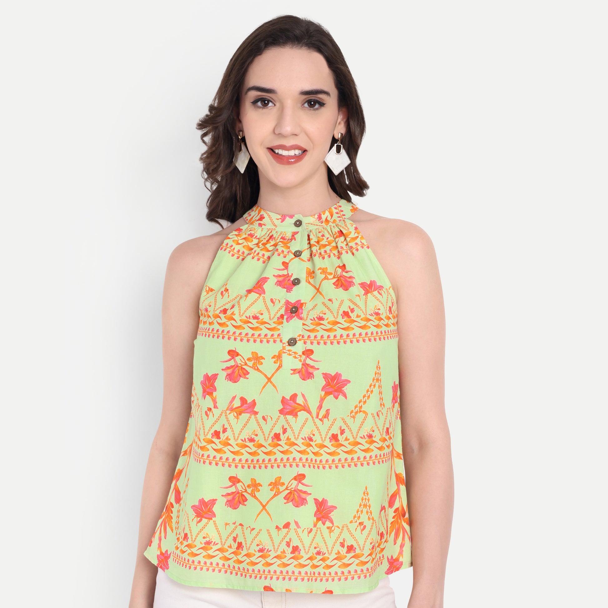 FairLeaf Women's Sleeveless Waist Top – |100% Pure Cotton|Lightweight Relaxed Fit with Abstract Paisley Print – Stylish Casual for Women